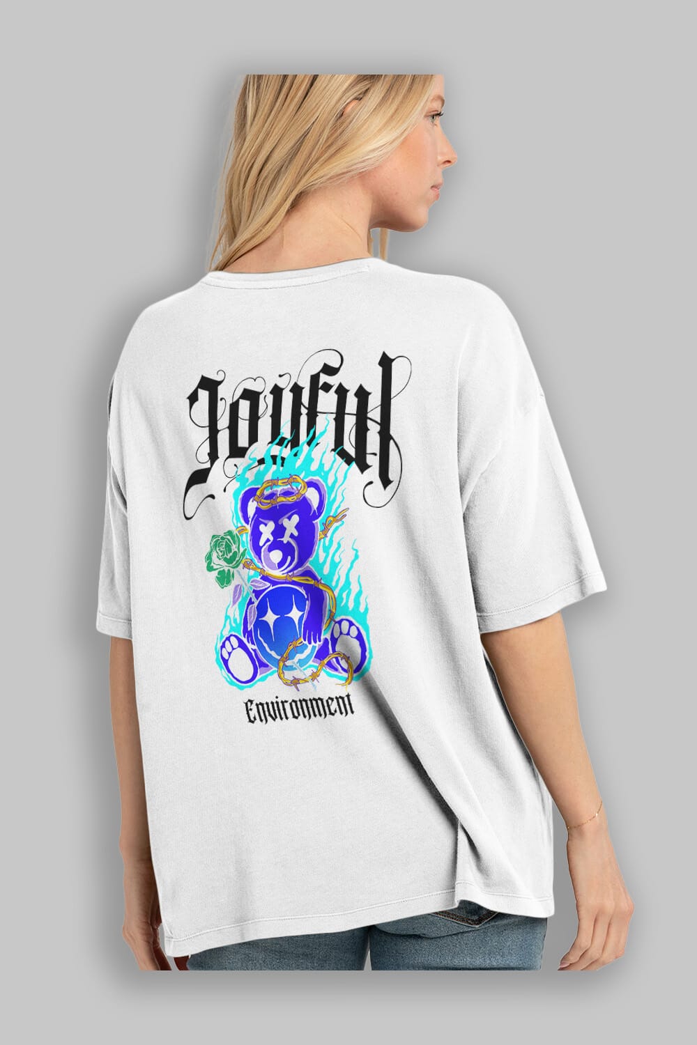 Joyful Bear Arka Baskılı Oversize t-shirt Erkek Kadın Unisex