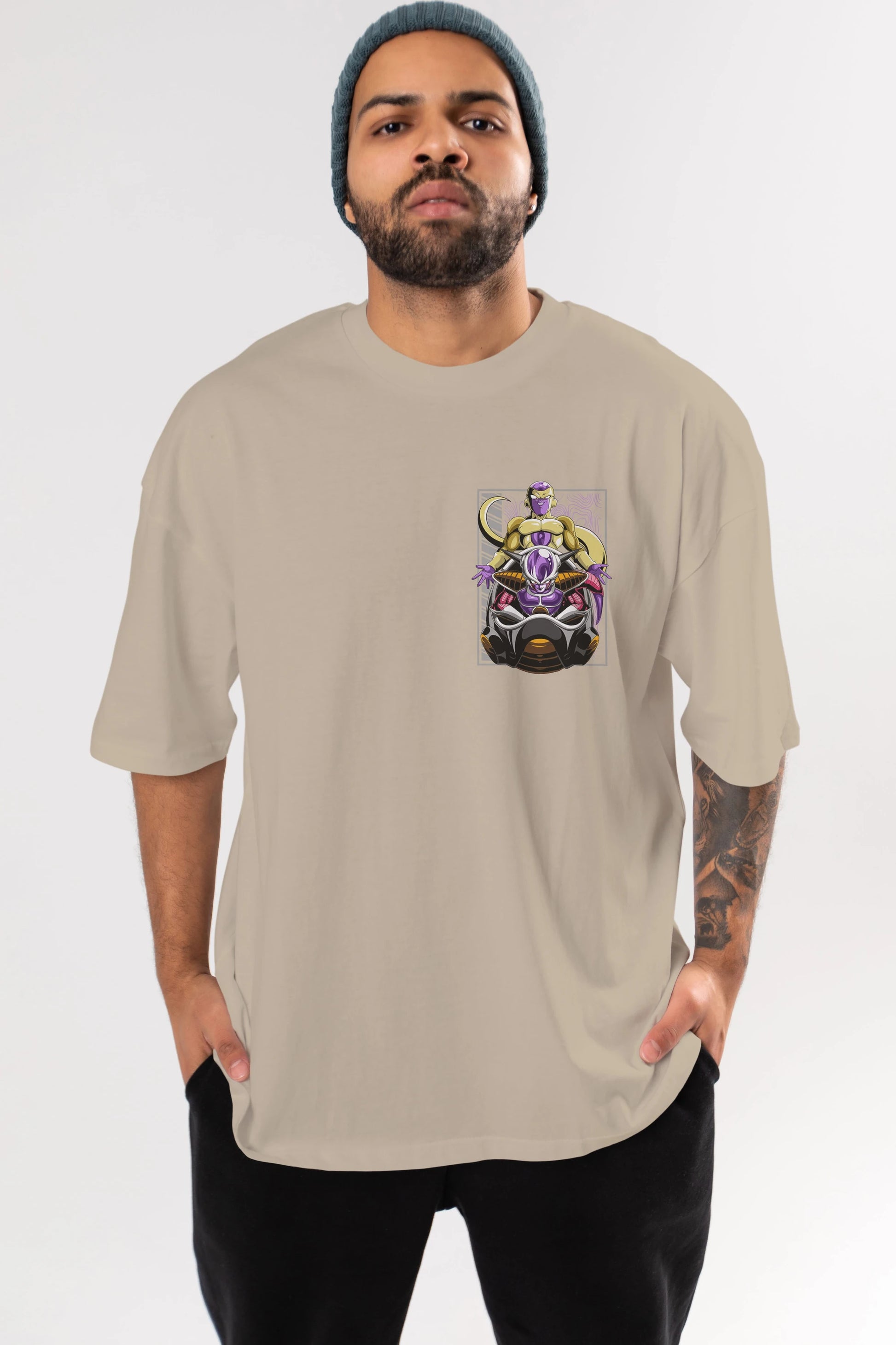 DragonBall Freezer Ön Sol Baskılı Oversize t-shirt Erkek Kadın Unisex %100 Pamuk Bisiklet Yaka tişort