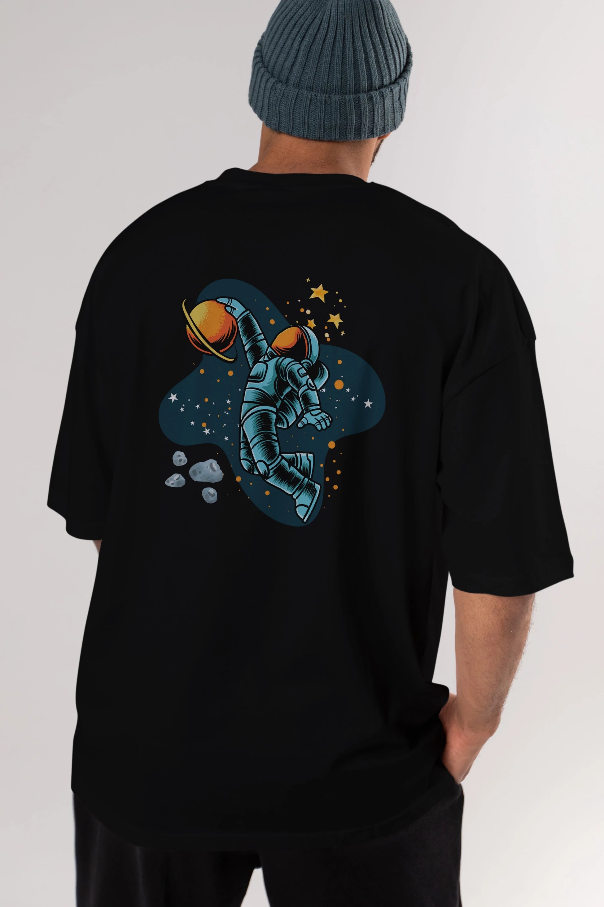 Astronot Basketbol Arka Baskılı Oversize t-shirt Erkek Kadın Unisex