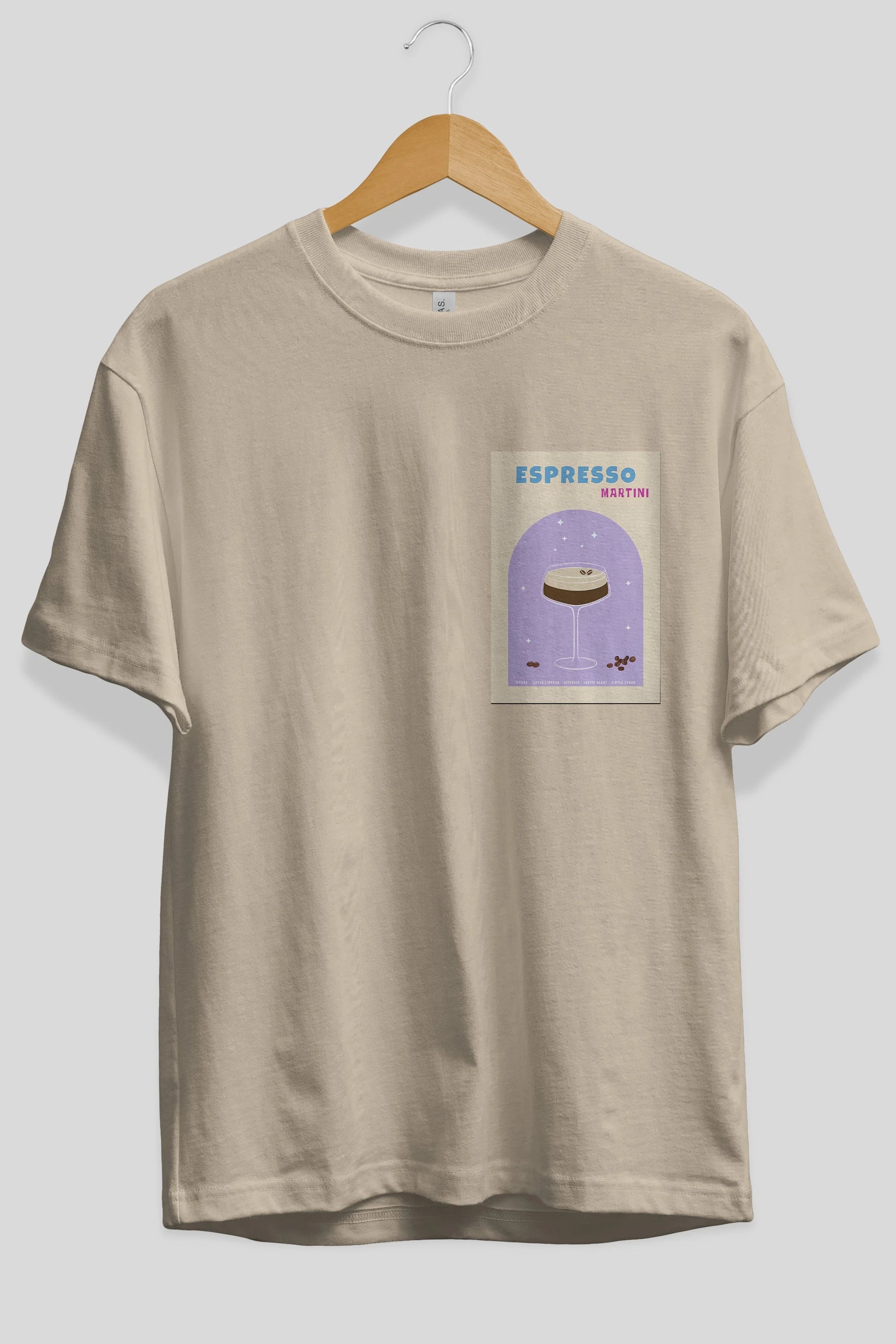 Espresso Martini 5 Ön Sol Baskılı Oversize t-shirt Erkek Kadın Unisex %100 Pamuk Bisiklet Yaka tişort
