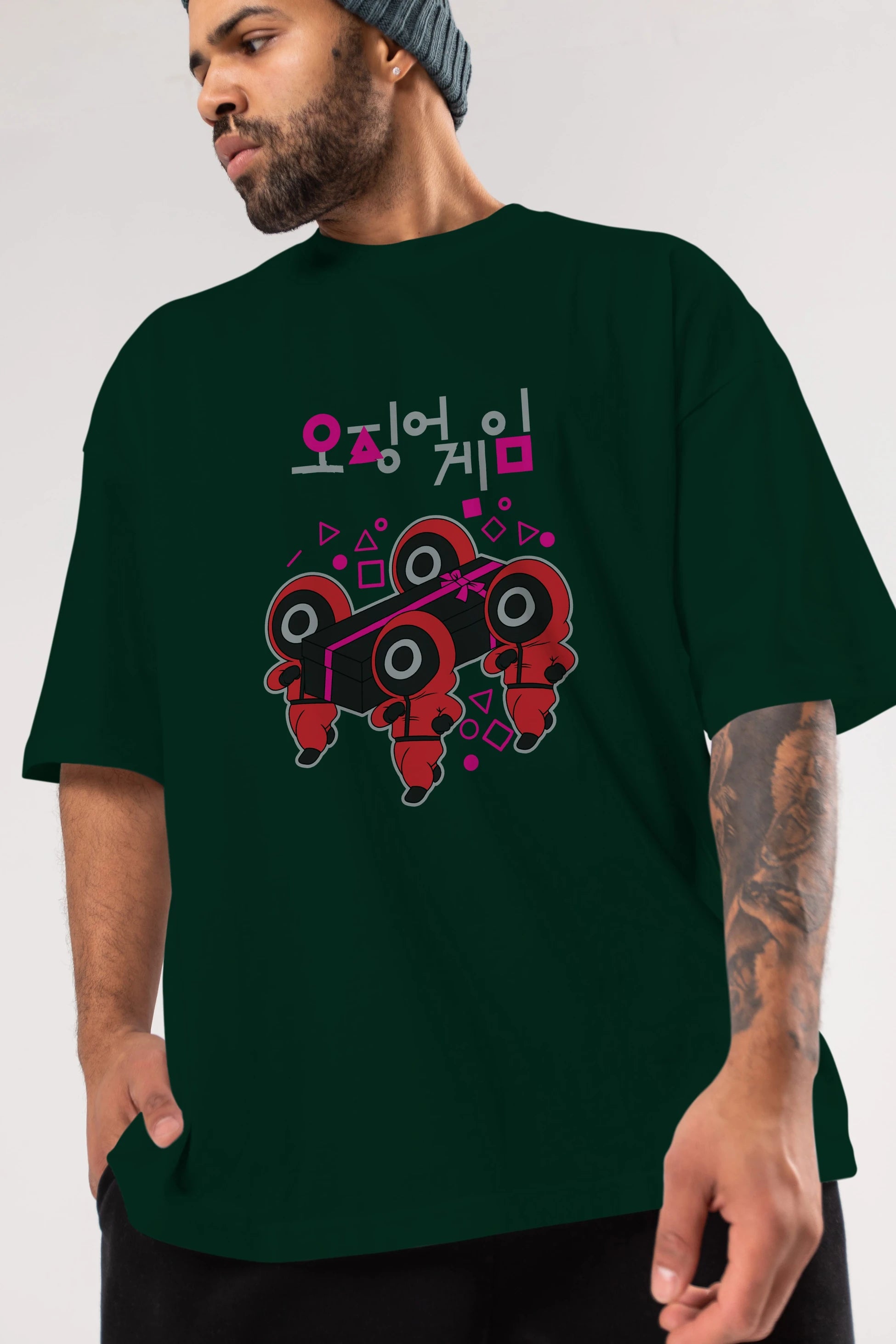 Squid Game (6) Ön Baskılı Oversize t-shirt Erkek Kadın Unisex %100 Pamuk Bisiklet Yaka tişort