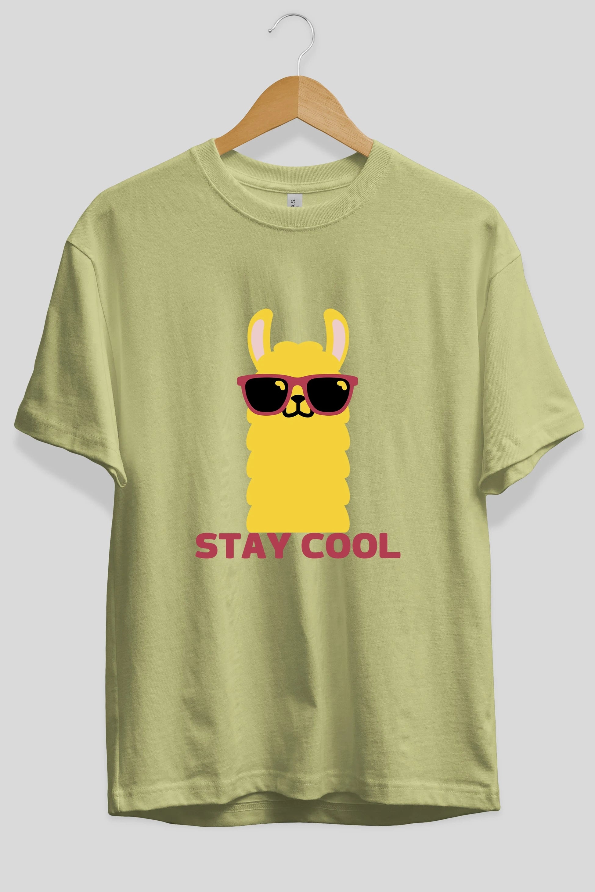 Stay Cool Yazılı Lama Ön Baskılı Oversize t-shirt Erkek Kadın Unisex