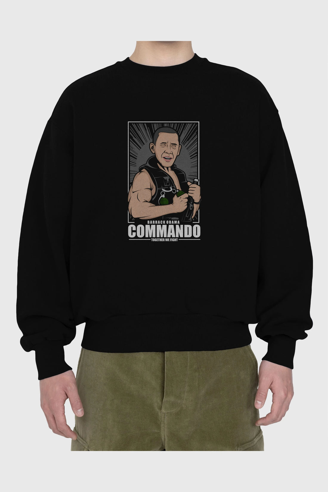Obama Commando Ön Baskılı Oversize Sweatshirt Erkek Kadın Unisex