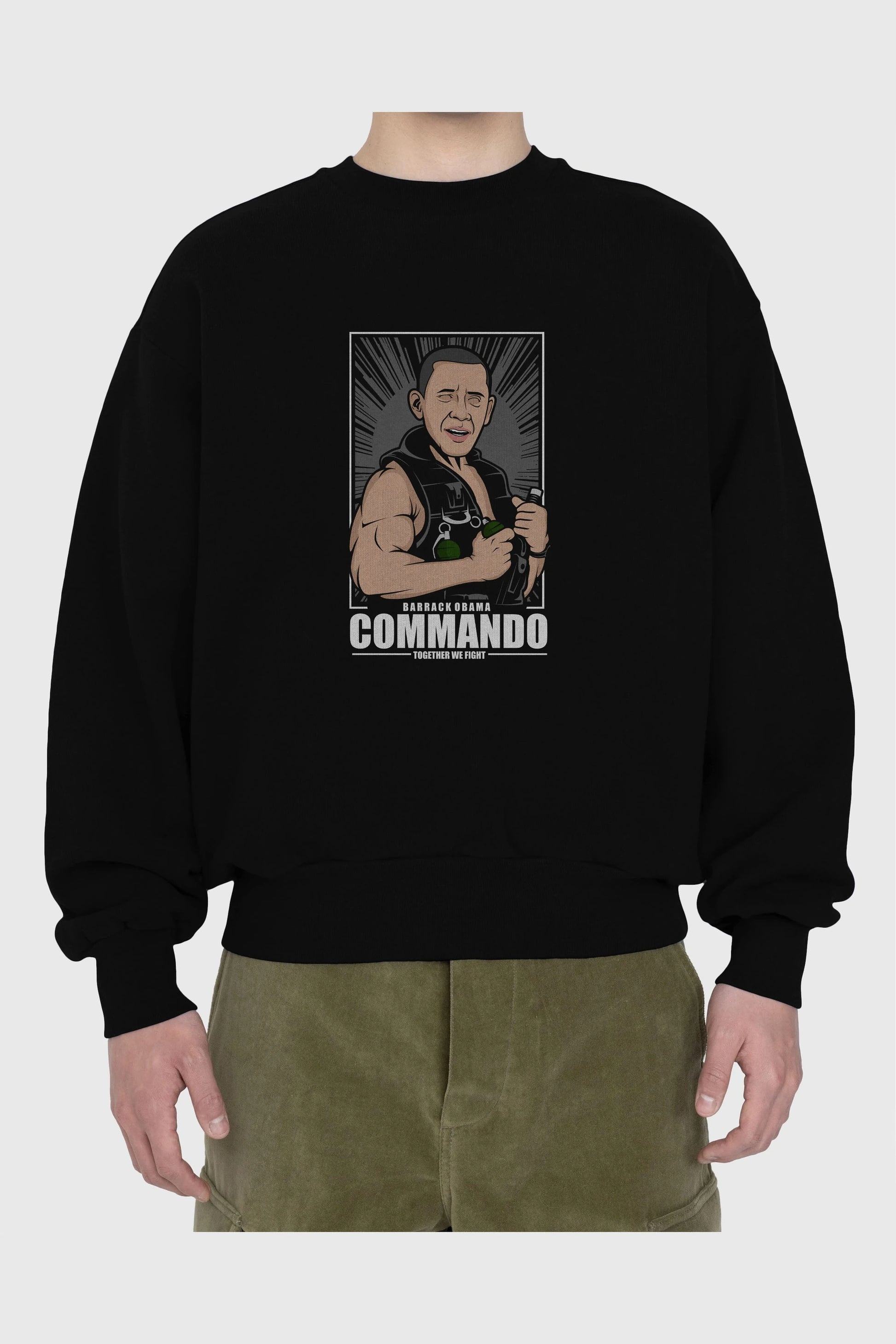 Obama Commando Ön Baskılı Oversize Sweatshirt Erkek Kadın Unisex