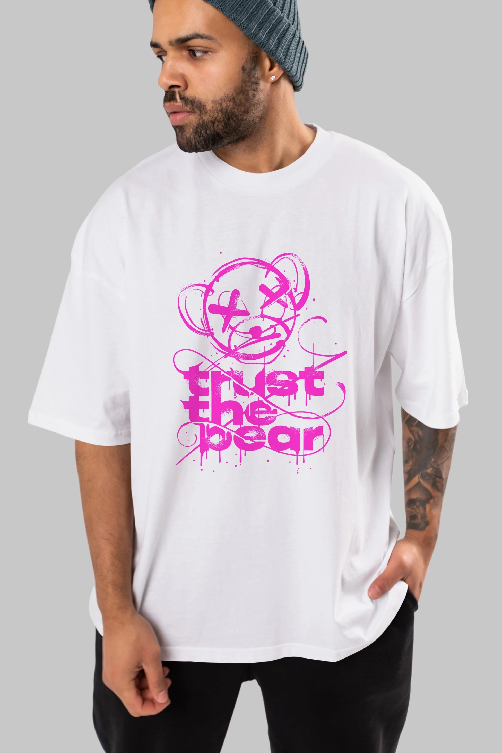 Trust The Bear 2 Ön Baskılı Oversize t-shirt Erkek Kadın Unisex