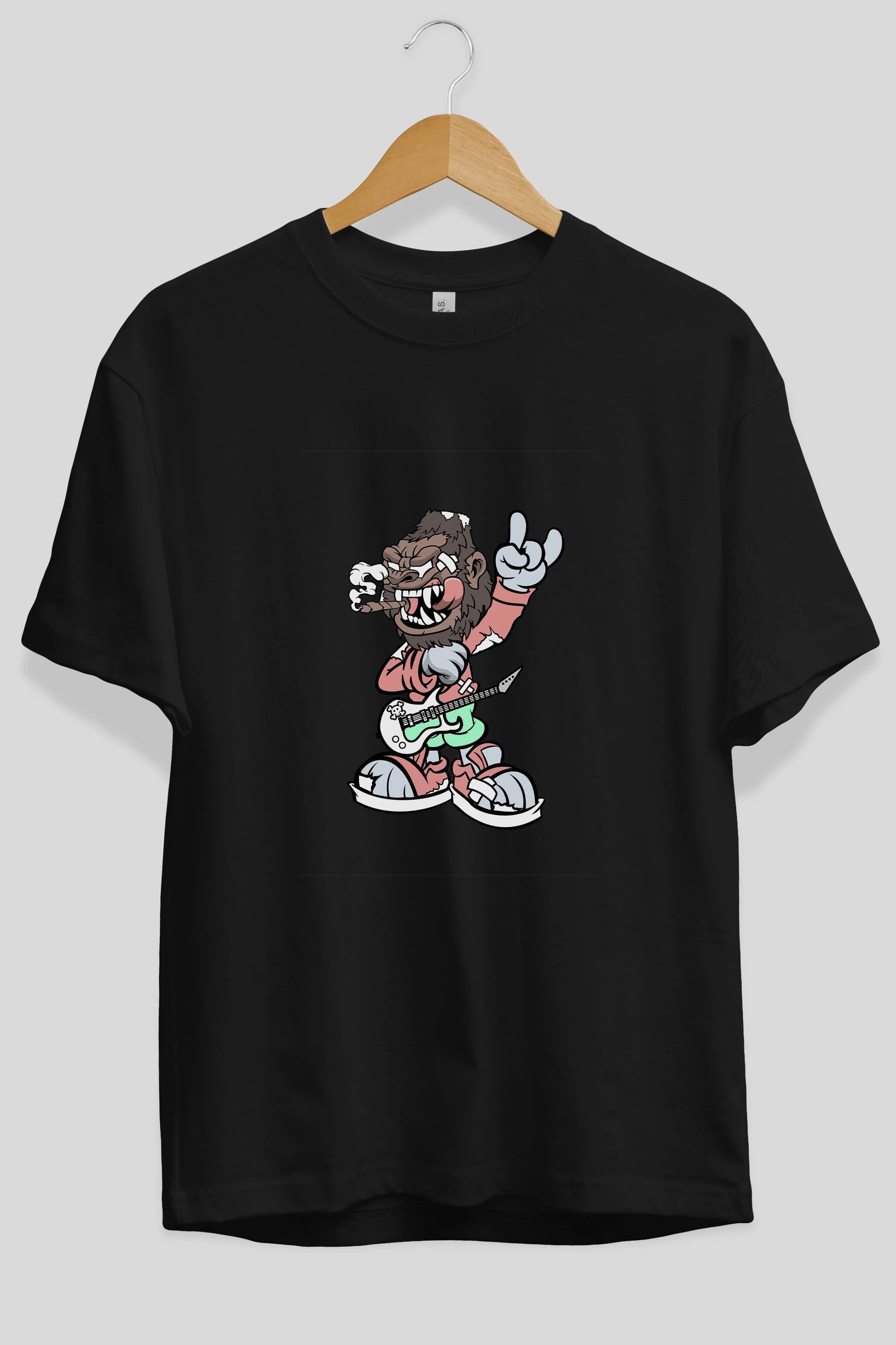Gorilla Rockstar Ön Baskılı Oversize t-shirt Erkek Kadın Unisex %100 Pamuk tişort