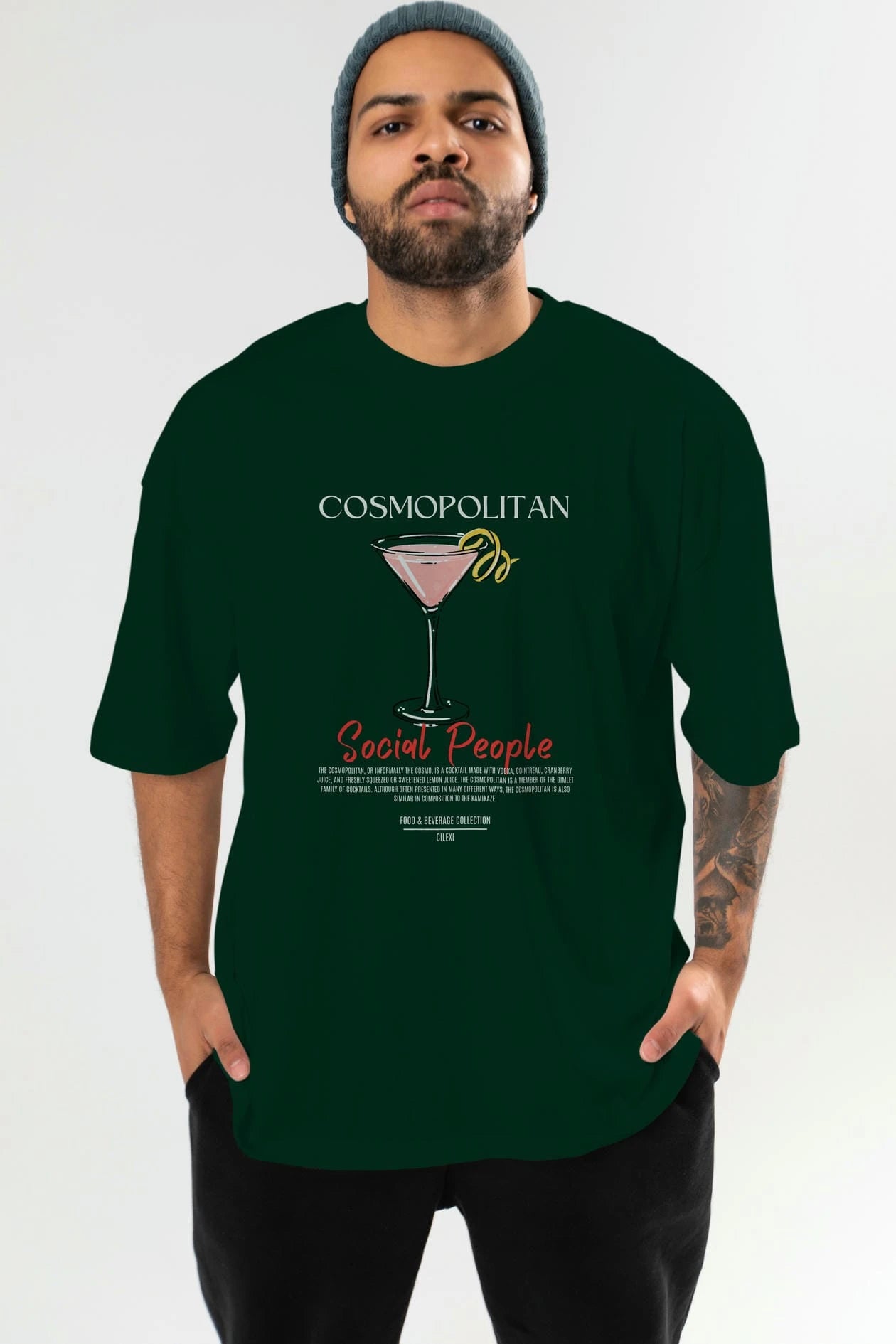 Cosmopolıtan Kokteyl Serisi ön Baskılı Oversize t-shirt Erkek Kadın %100 Pamuk Bisiklet Yaka tişort