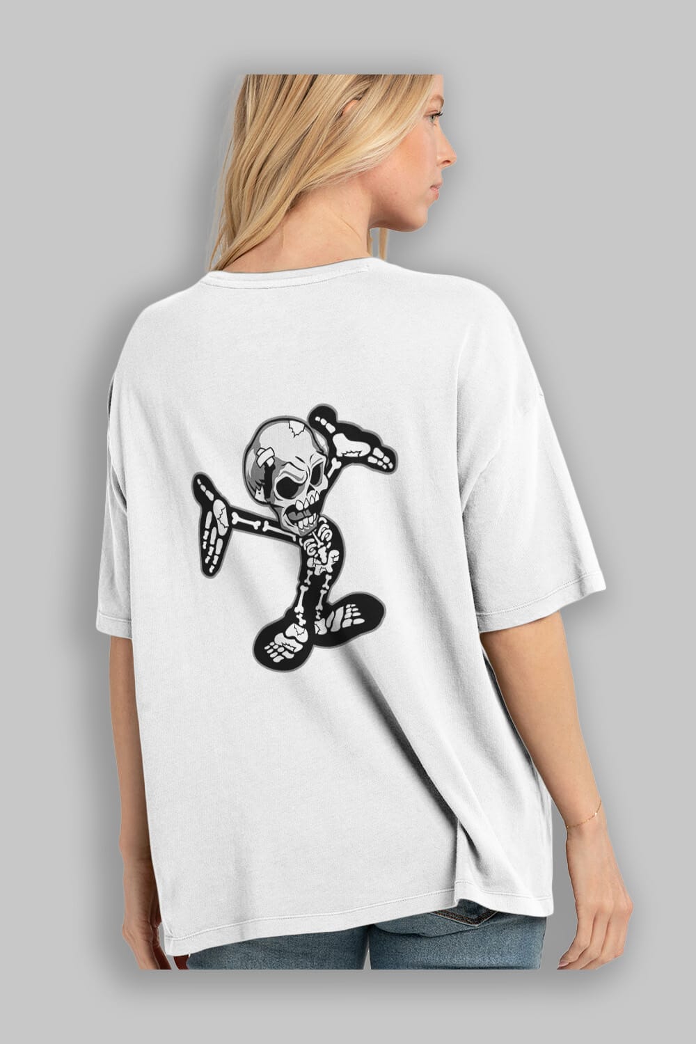 Skull Skeleton Arka Baskılı Oversize t-shirt Erkek Kadın Unisex %100 Pamuk tişort