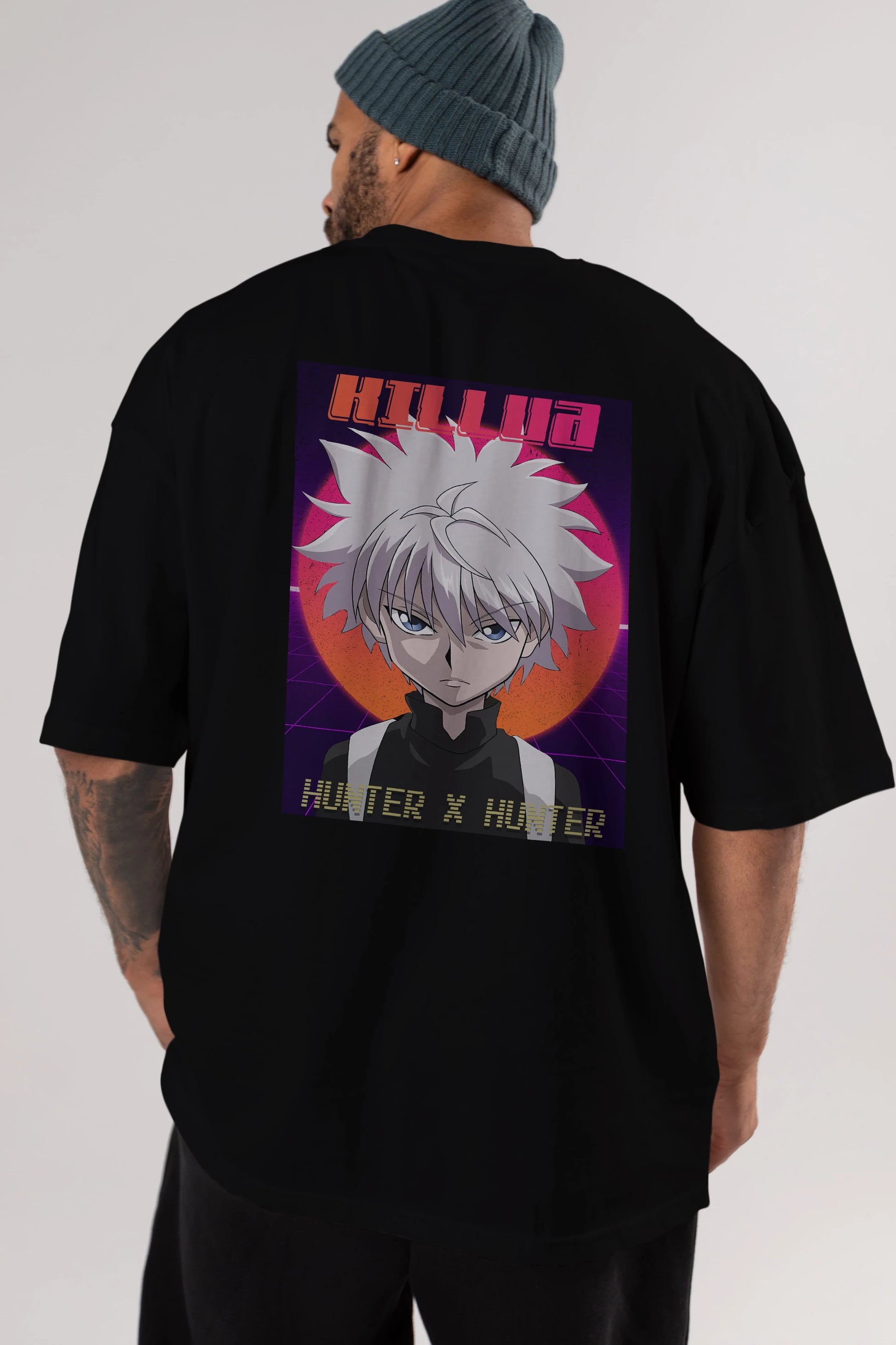 Killua Zoldyck 12 1 Anime Arka Baskılı Oversize t-shirt Erkek Kadın Unisex