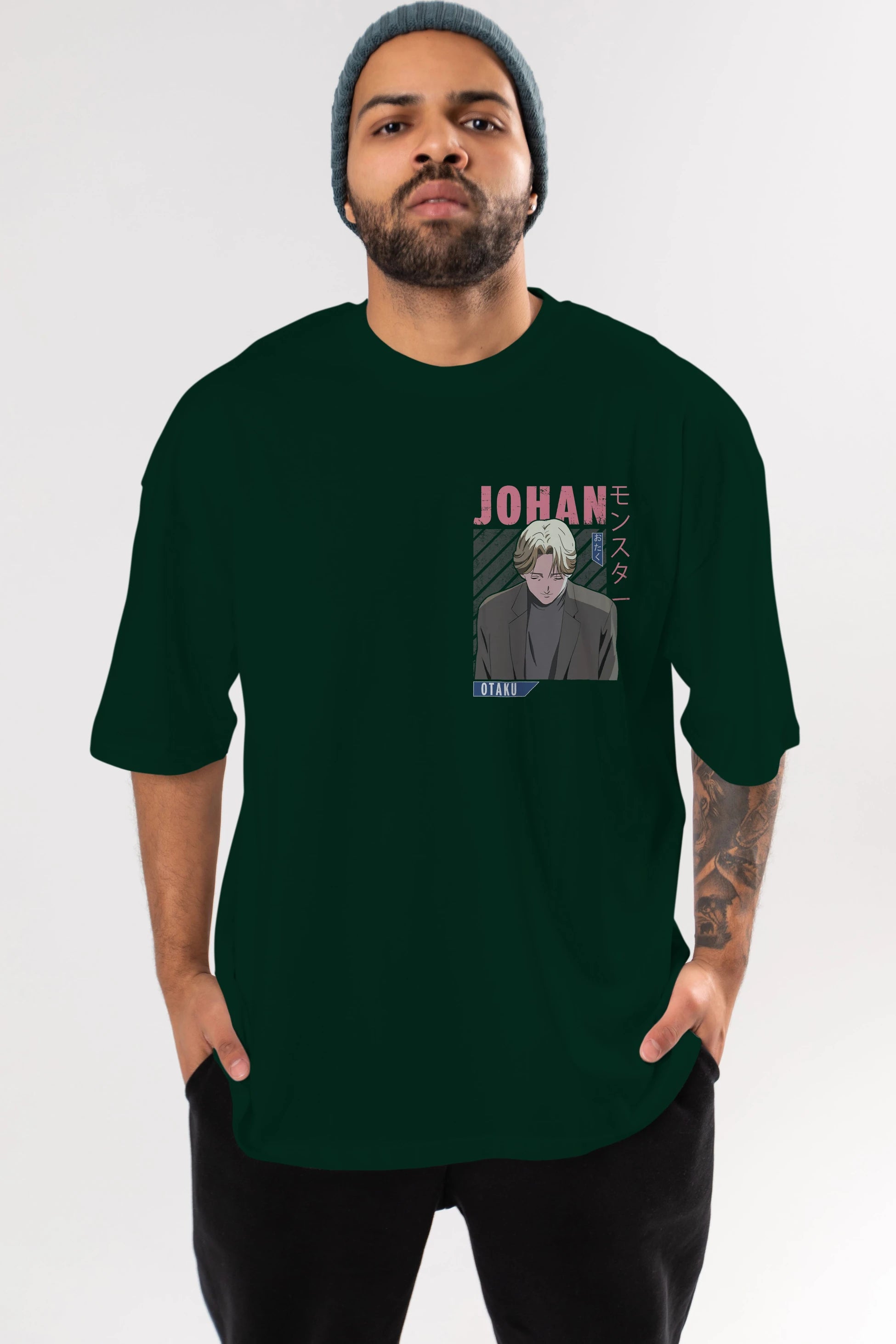 Johan Liebert MONSTER Ön Sol Baskılı Oversize t-shirt Erkek Kadın Unisex %100 Pamuk Bisiklet Yaka tişort