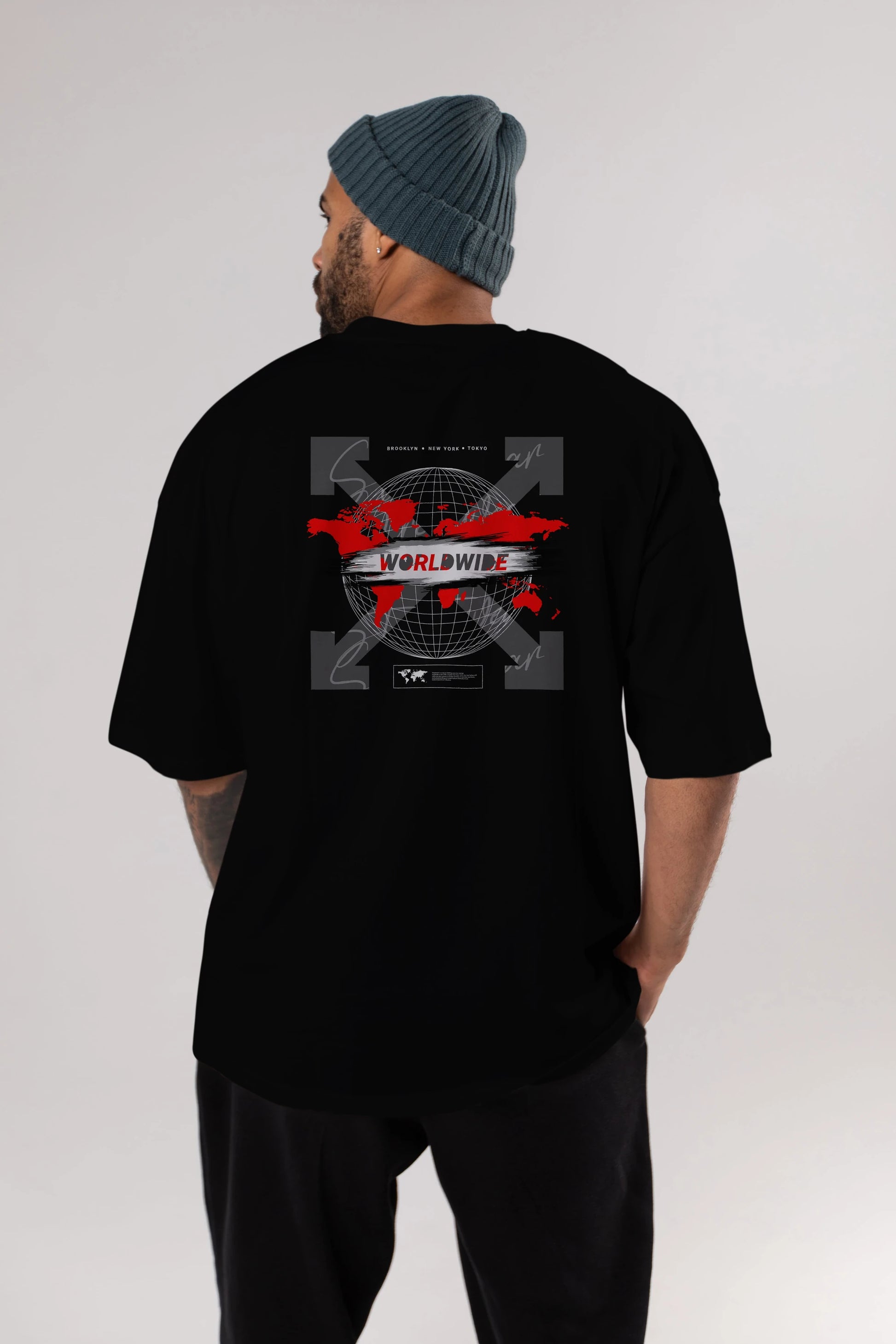 Worldwide Style Arka Baskılı Oversize t-shirt Erkek Kadın Unisex
