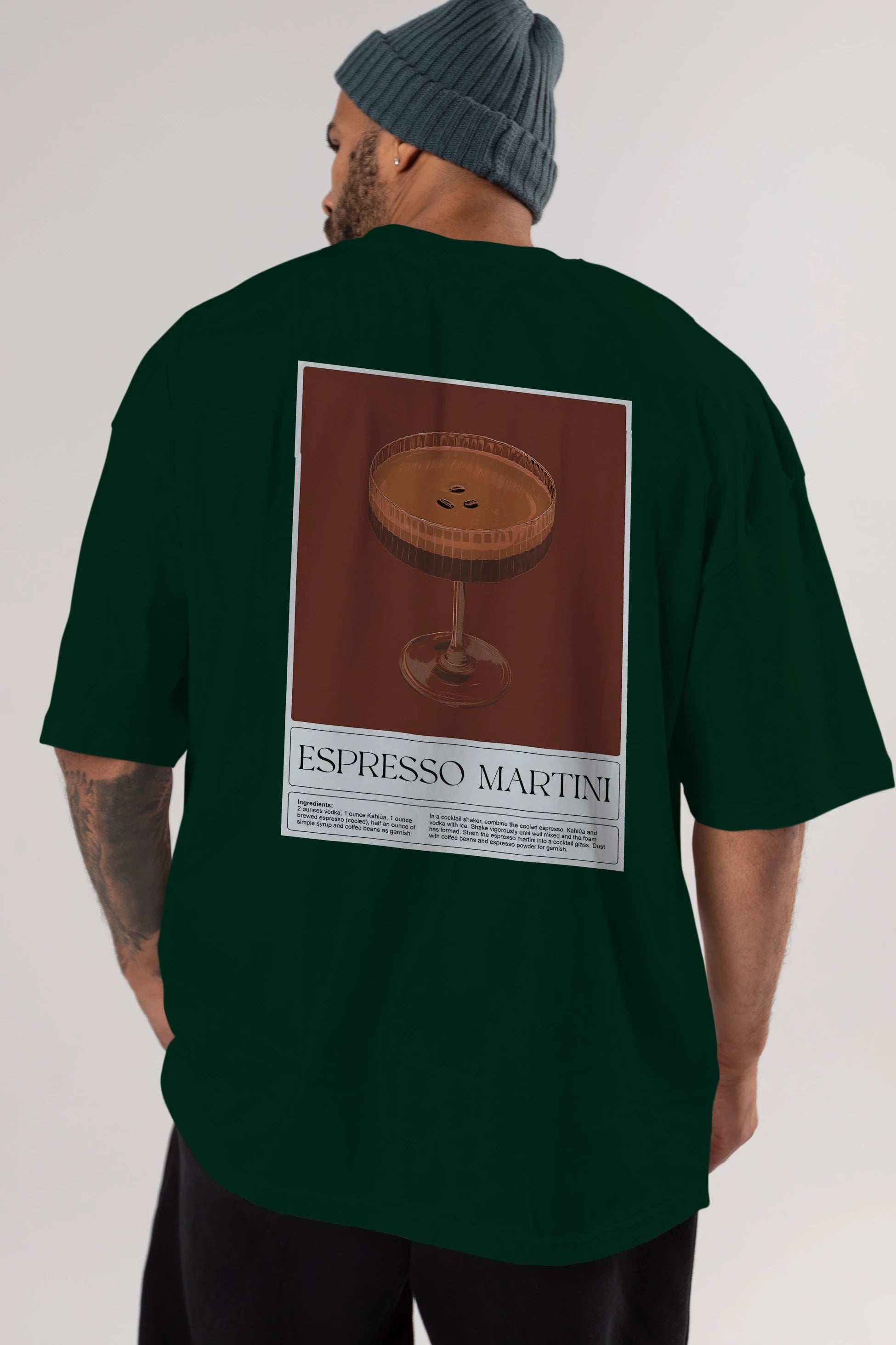 Espresso Martini Arka Baskılı Oversize t-shirt Erkek Kadın Unisex %100 Pamuk Bisiklet Yaka tişort