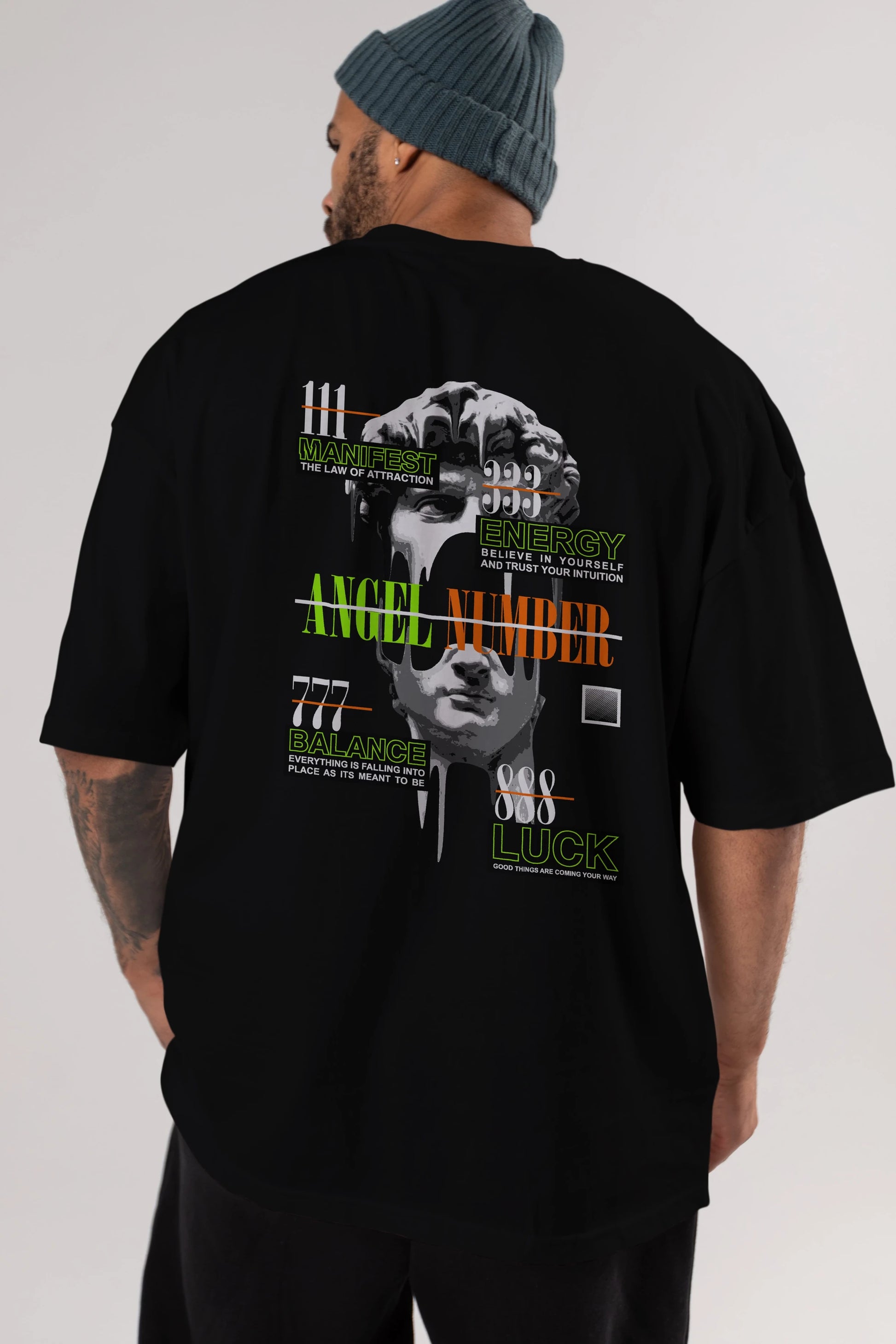 Angel Number Arka Baskılı Oversize t-shirt Erkek Kadın Unisex