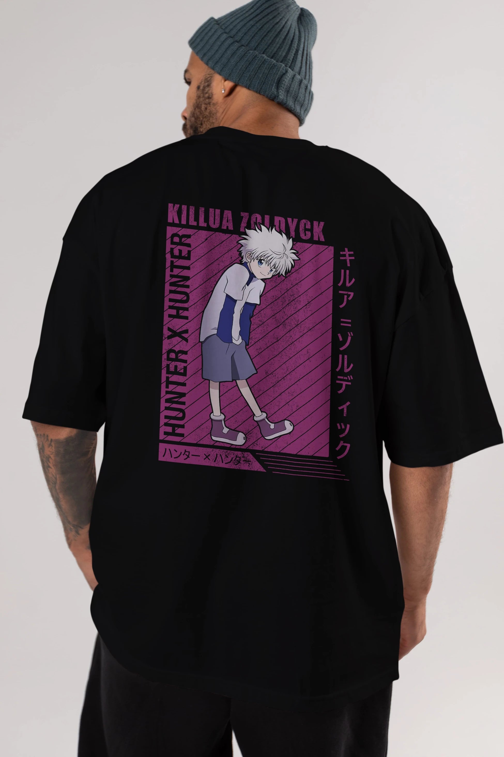 Killua Zoldyck 3 1 Anime Arka Baskılı Oversize t-shirt Erkek Kadın Unisex