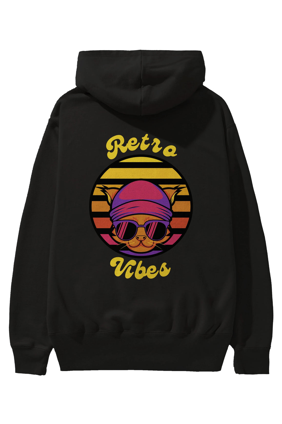 Cat Retro Vibes Arka Baskılı Oversize Hoodie Kapüşonlu Sweatshirt Erkek Kadın Unisex