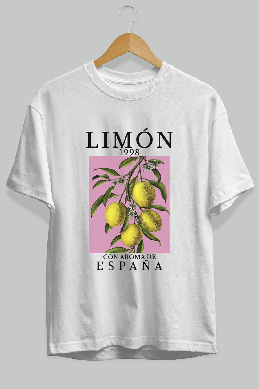 Limon Espana Ön Baskılı Oversize t-shirt Erkek Kadın Pamuk Bisiklet Yaka tişort