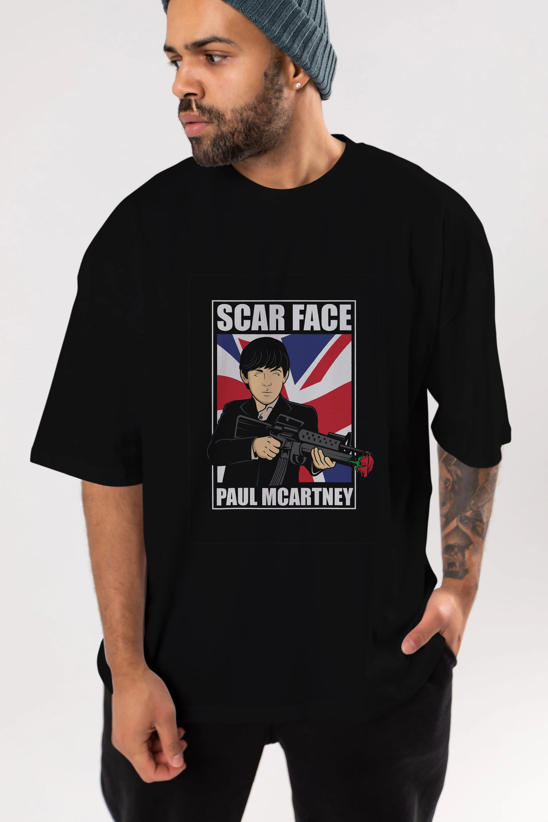 Paul Mccartney Scar Face Ön Baskılı Oversize t-shirt Erkek Kadın Unisex %100 Pamuk tişort