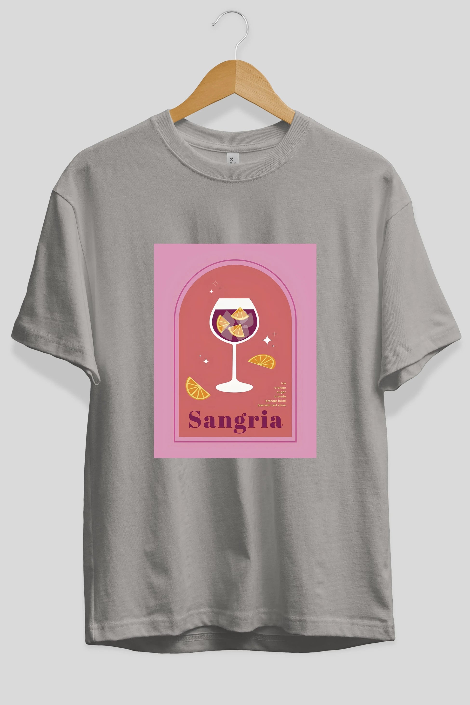 Sangria Ön Baskılı Oversize t-shirt Erkek Kadın Unisex %100 Pamuk Bisiklet Yaka tişort
