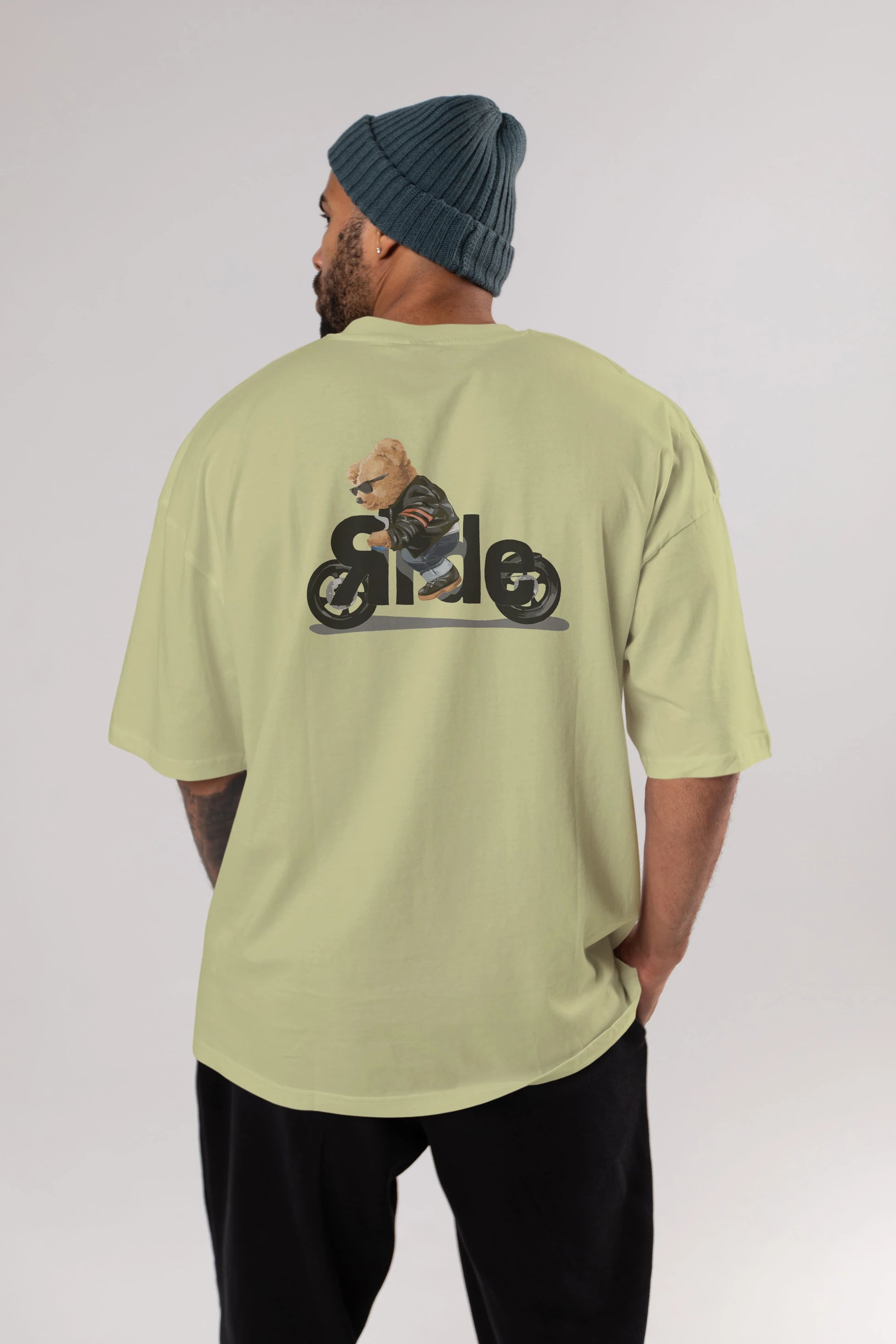 Teddy Bear Ride Arka Baskılı Oversize t-shirt Erkek Kadın Unisex %100 Pamuk