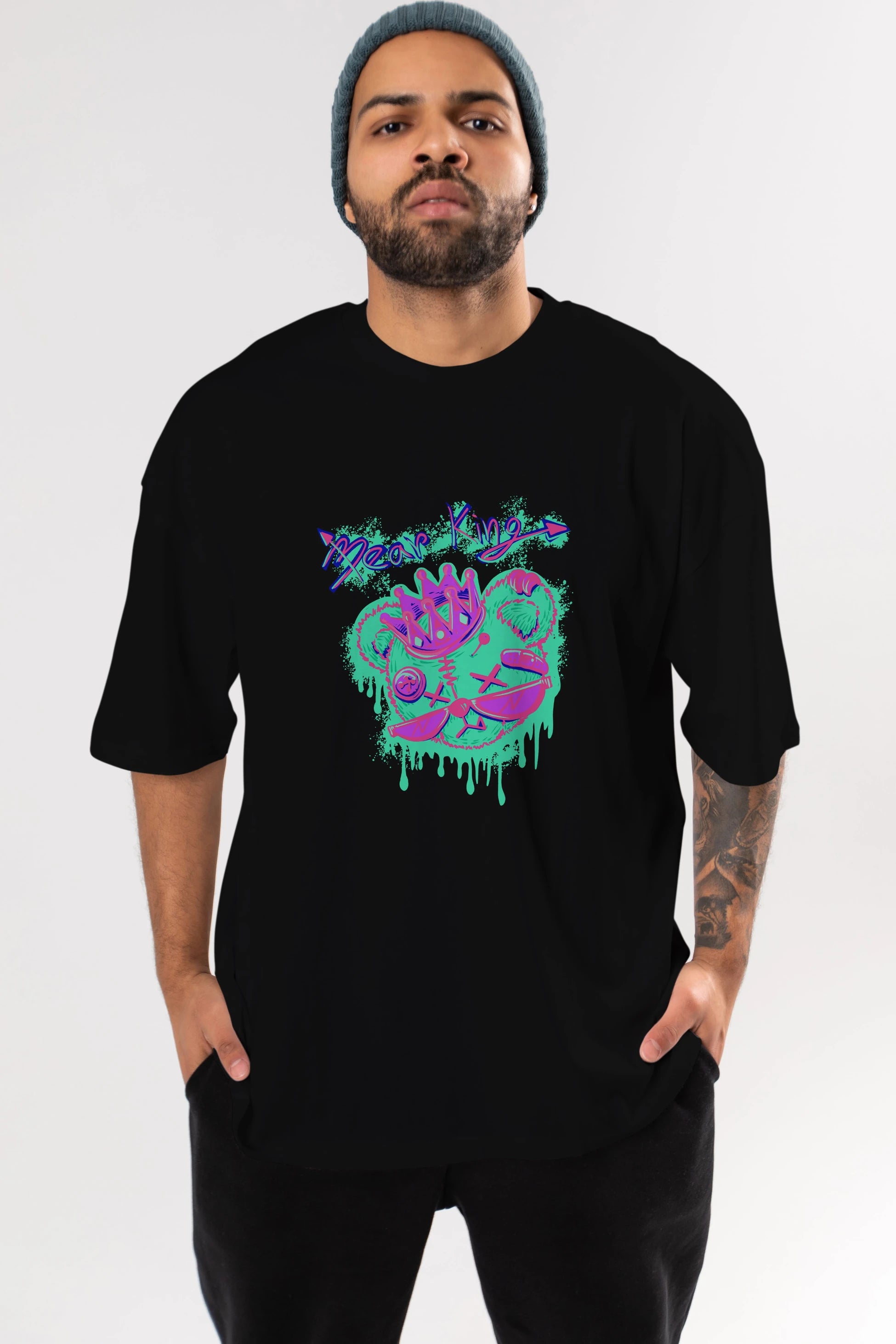 Bear King Ön Baskılı Oversize t-shirt Erkek Kadın Unisex