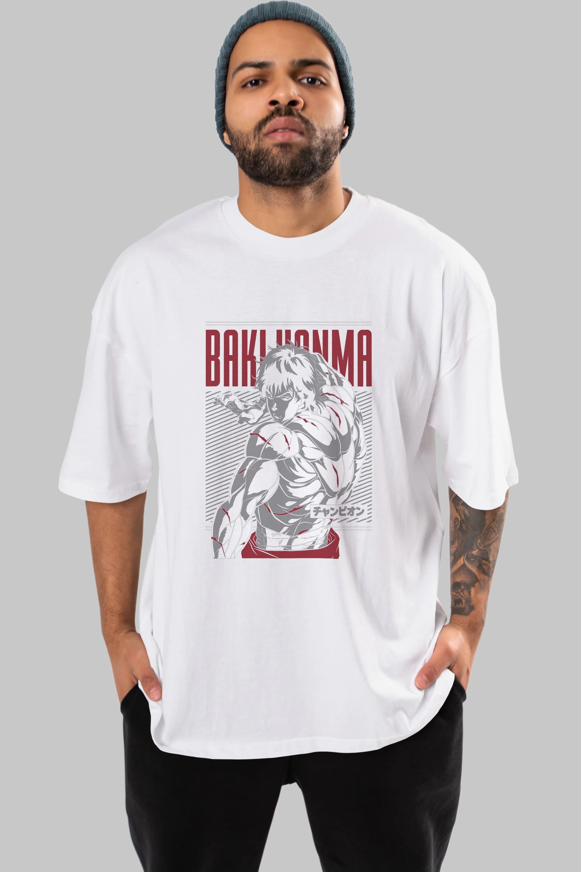 BAKI HANMA Anime Ön Baskılı Oversize t-shirt %100 pamuk Erkek Kadın Unisex