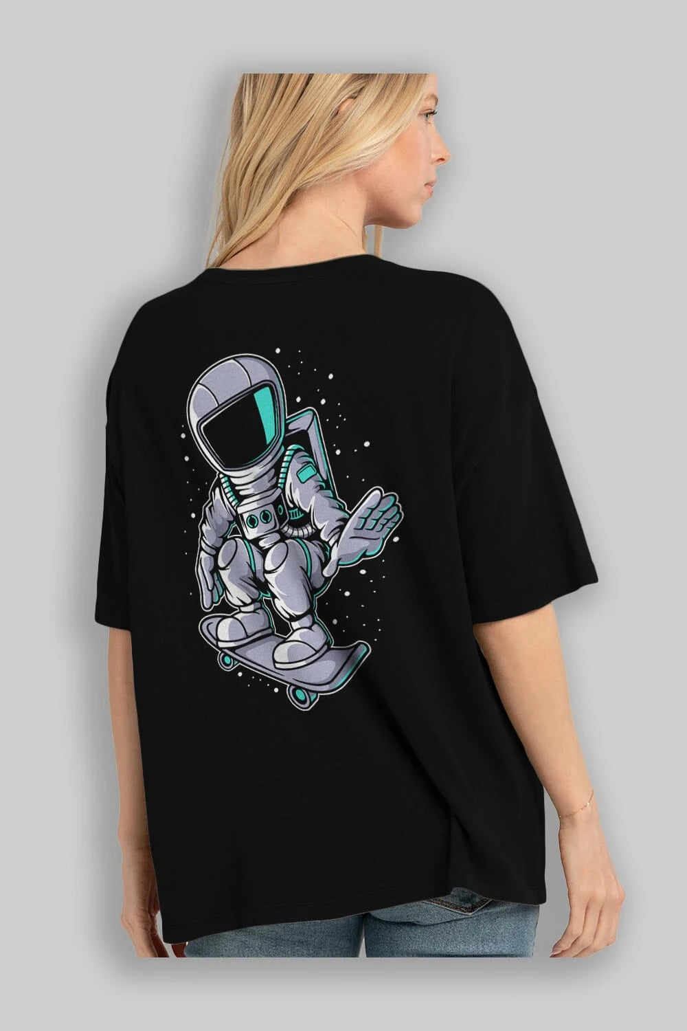 Astronaut Skater Arka Baskılı Oversize t-shirt Erkek Kadın Unisex