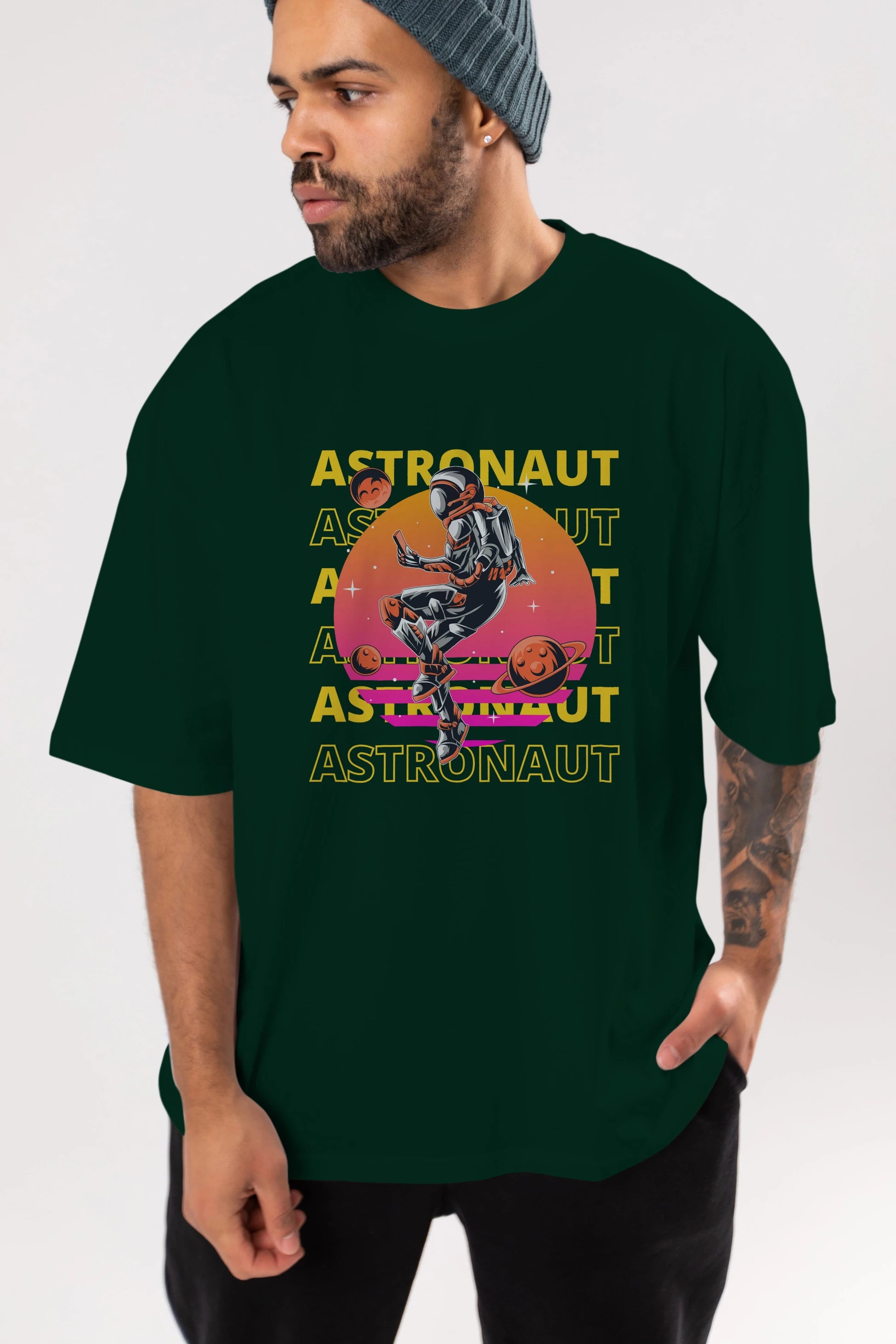 Astronaut Streetwear 2 Ön Baskılı Oversize t-shirt Erkek Kadın Unisex