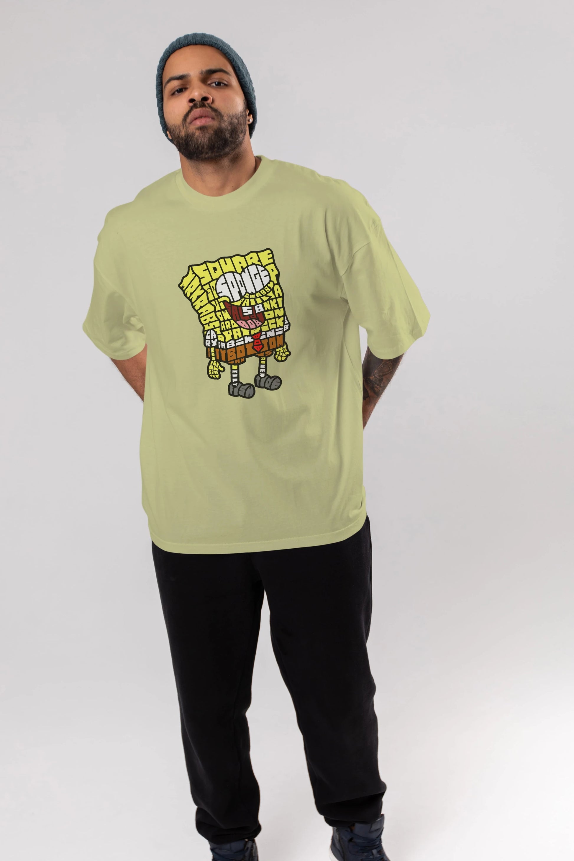 Yellow Sponge Ön Baskılı Oversize t-shirt %100 pamuk Erkek Kadın Unisex