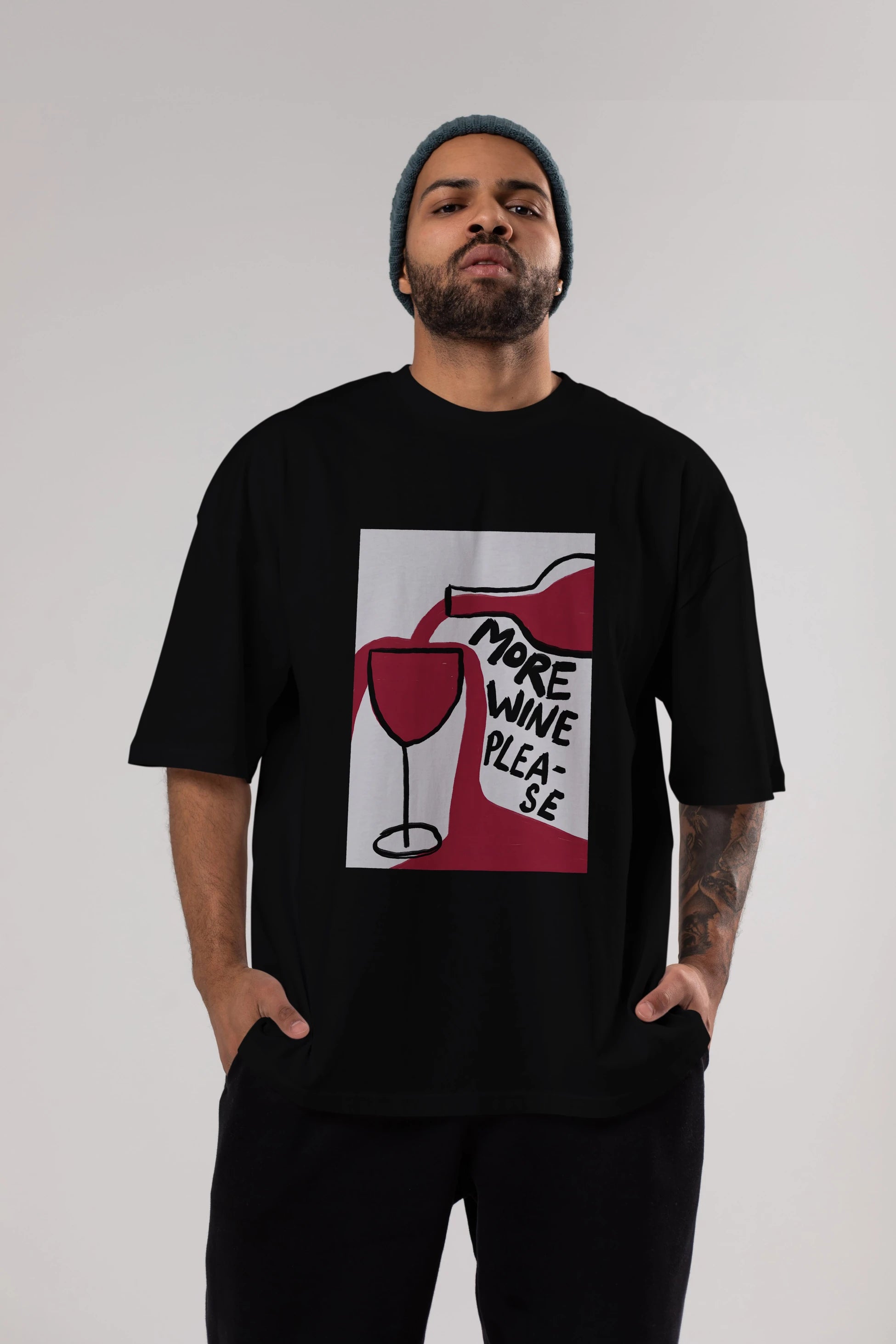 More Wine Please Ön Baskılı Oversize t-shirt Erkek Kadın Unisex %100 Pamuk Bisiklet Yaka tişort