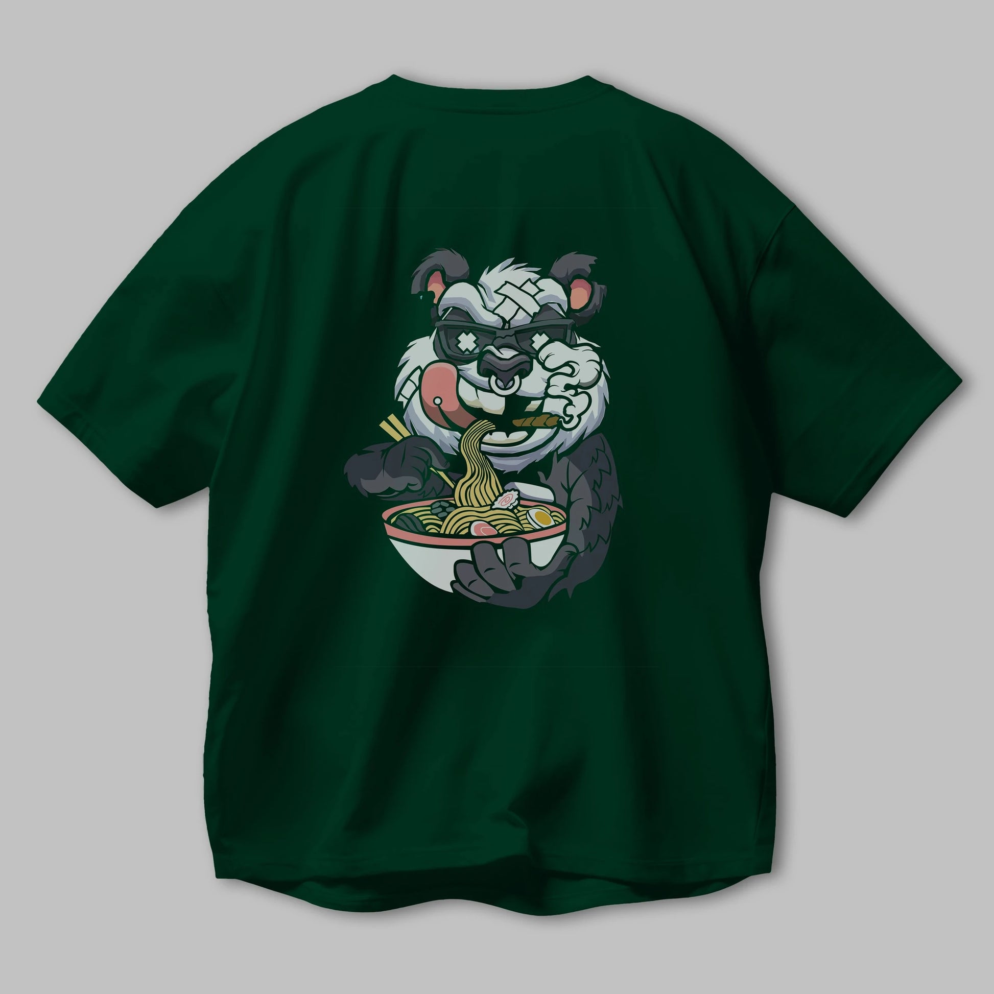 Panda Ramen Arka Baskılı Oversize t-shirt Erkek Kadın Unisex %100 Pamuk tişort