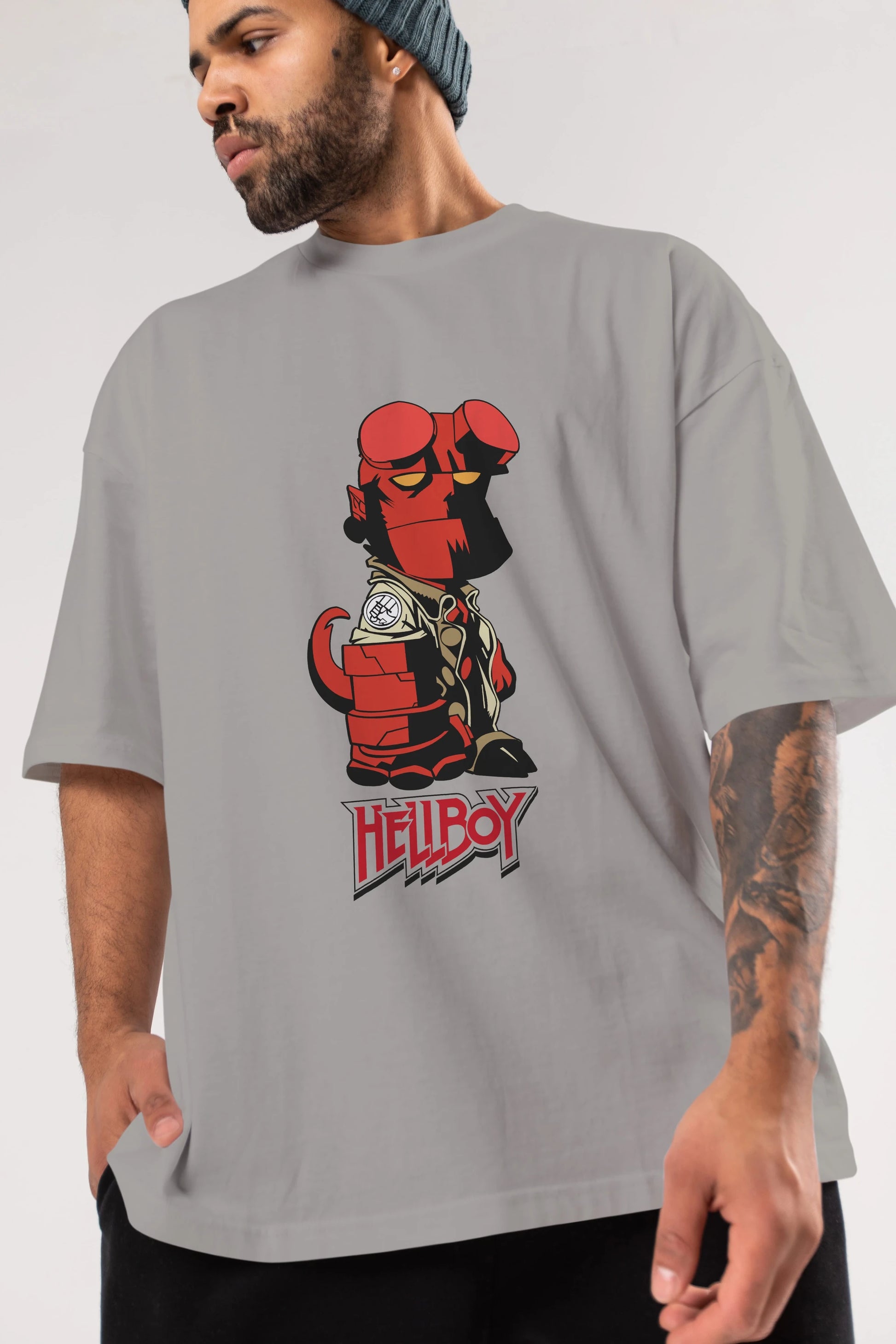 Hellboy (1) Ön Baskılı Oversize t-shirt Erkek Kadın Unisex %100 Pamuk Bisiklet Yaka tişort