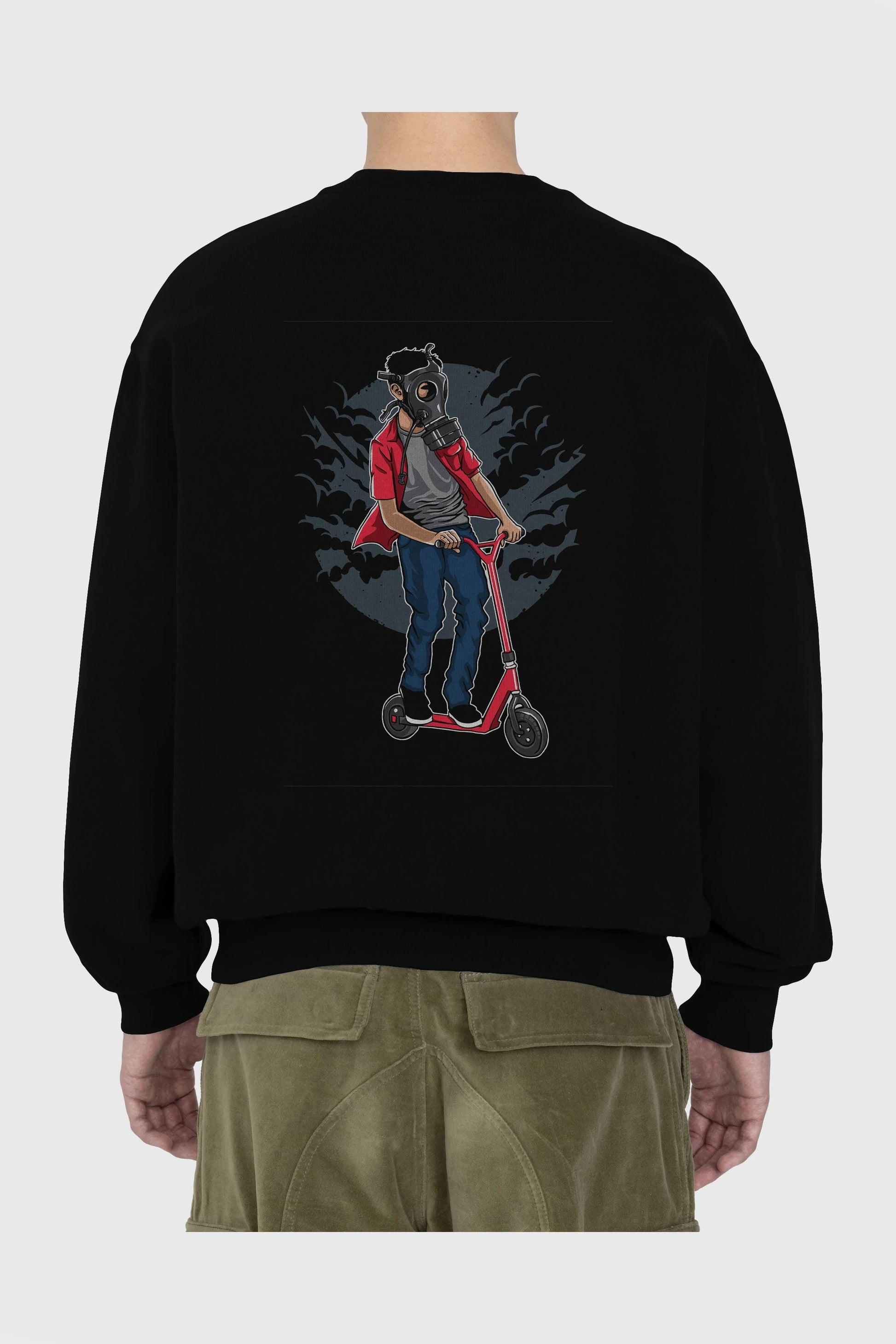 Gasmask Rider Arka Baskılı Oversize Sweatshirt Erkek Kadın Unisex