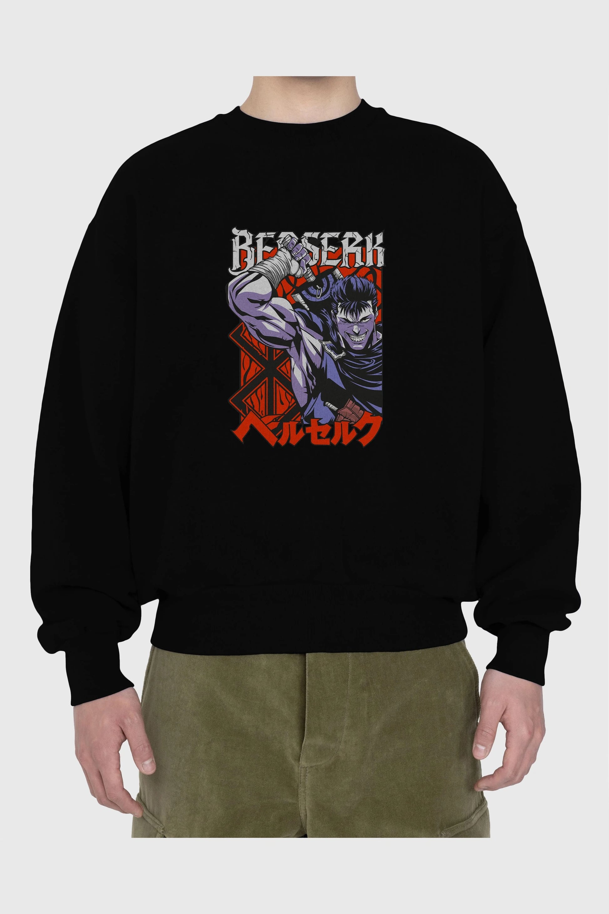 GUTS berserk Anime Ön Baskılı Oversize Sweatshirt Erkek Kadın Unisex