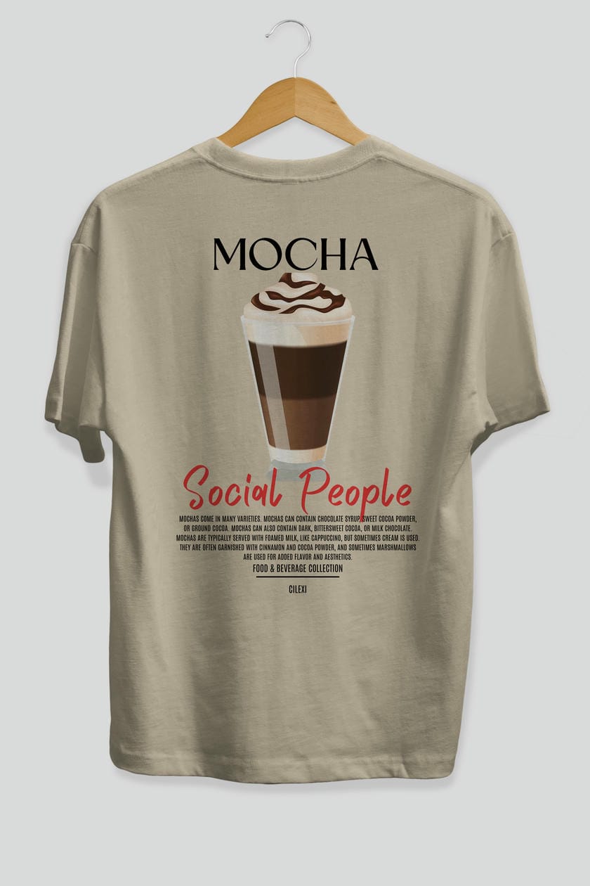 Mocha Kokteyl Serisi Baskılı Oversize t-shirt Erkek Kadın Unisex %100 Pamuk Bisiklet Yaka tişort