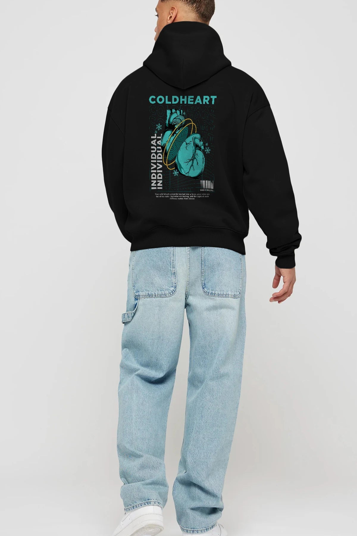 Cold Heart Arka Baskılı Hoodie Oversize Kapüşonlu Sweatshirt Erkek Kadın Unisex