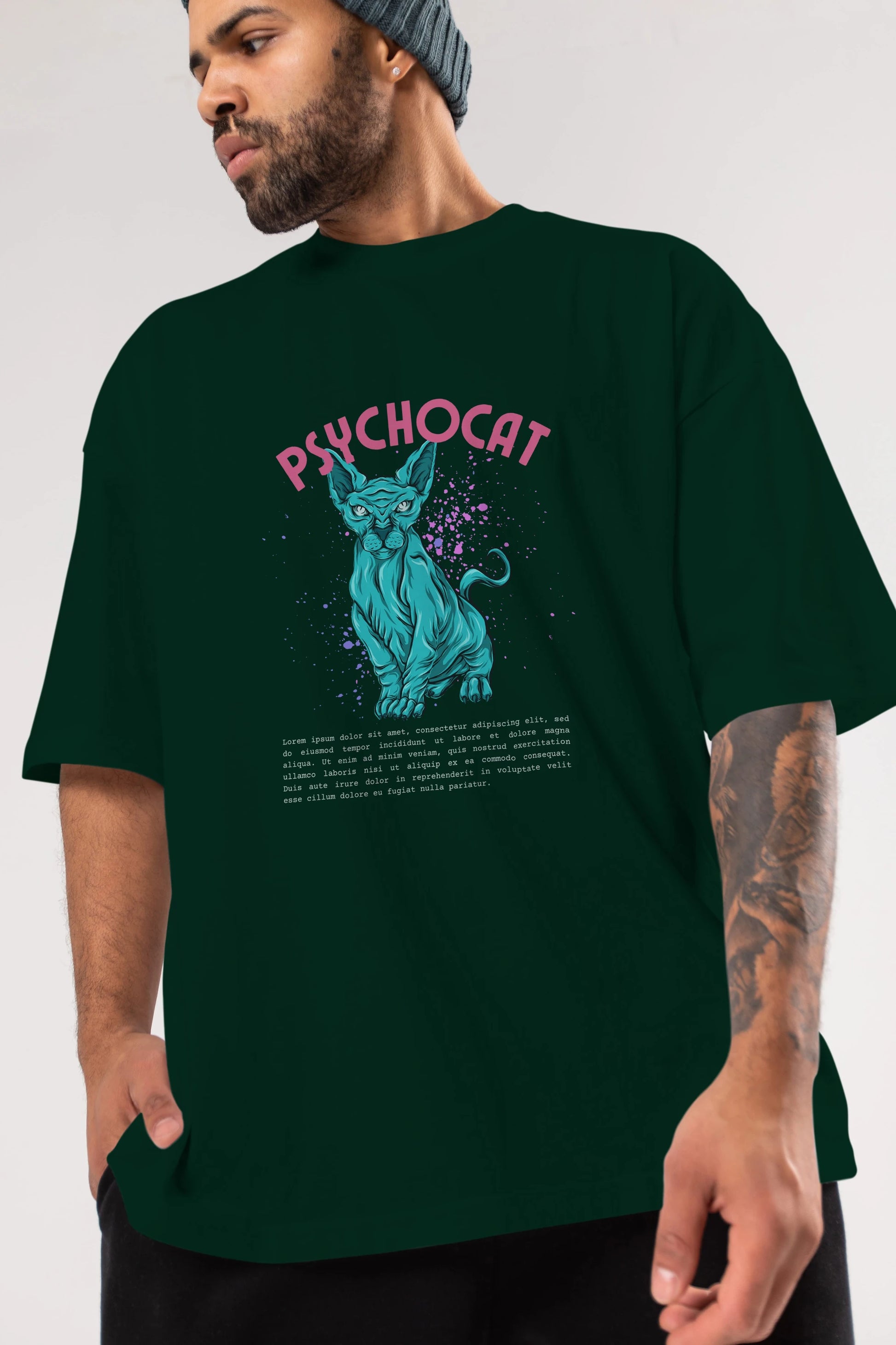 Psychocat Ön Baskılı Oversize t-shirt Erkek Kadın Unisex