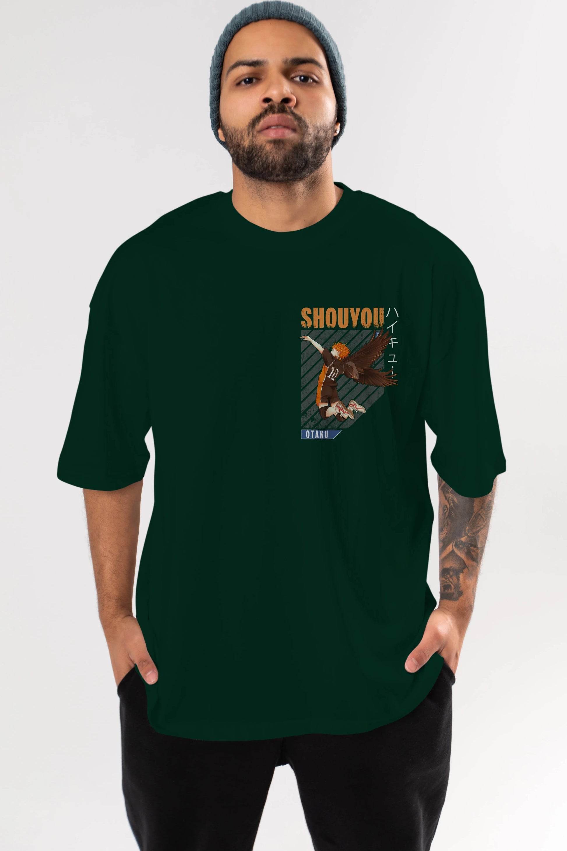 Shouyou Hinata 10 Ön Sol Baskılı Oversize t-shirt Erkek Kadın Unisex %100 Pamuk Bisiklet Yaka tişort