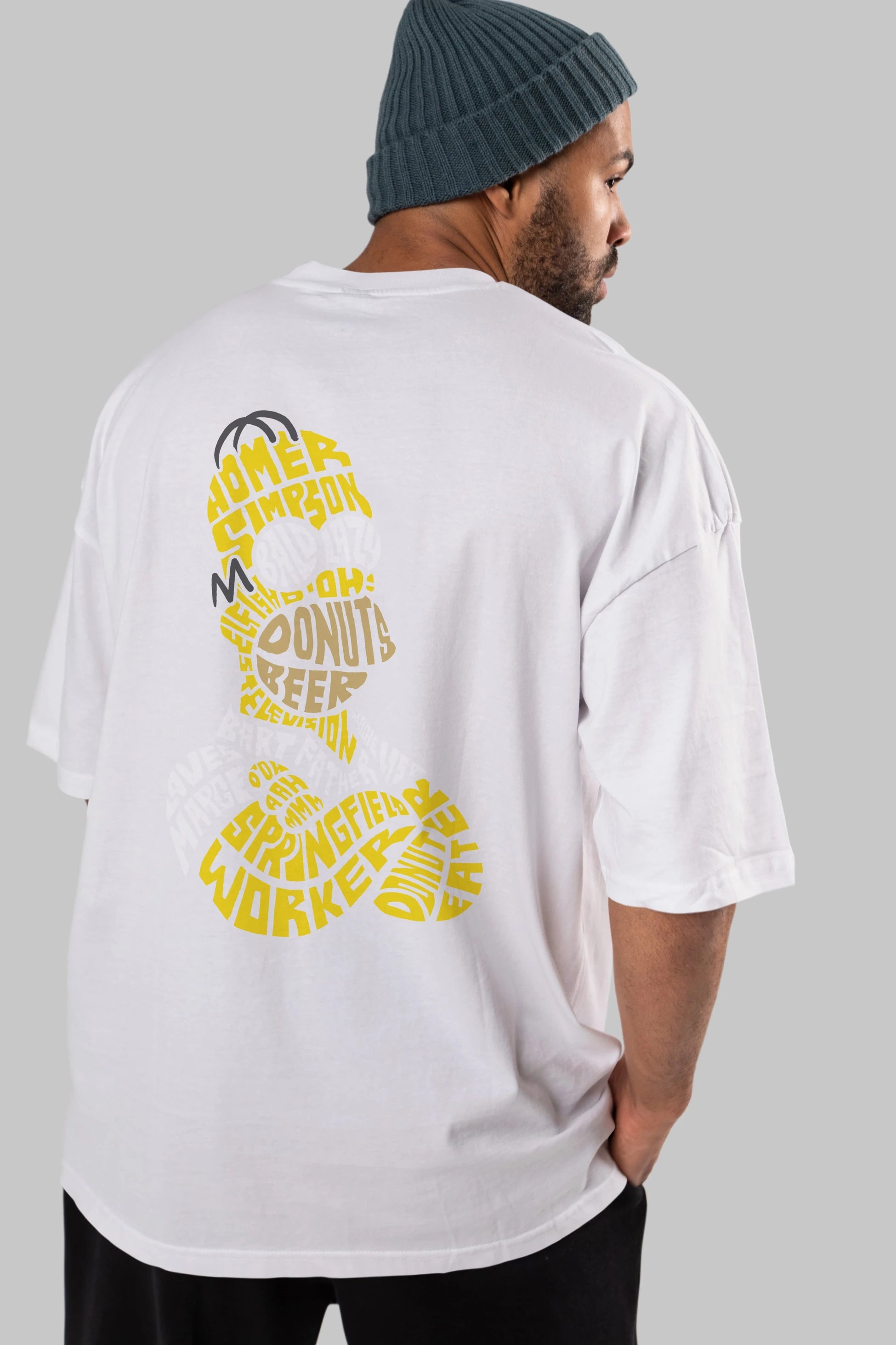 Homer Simpson Arka Baskılı Oversize t-shirt %100 pamuk Erkek Kadın Unisex
