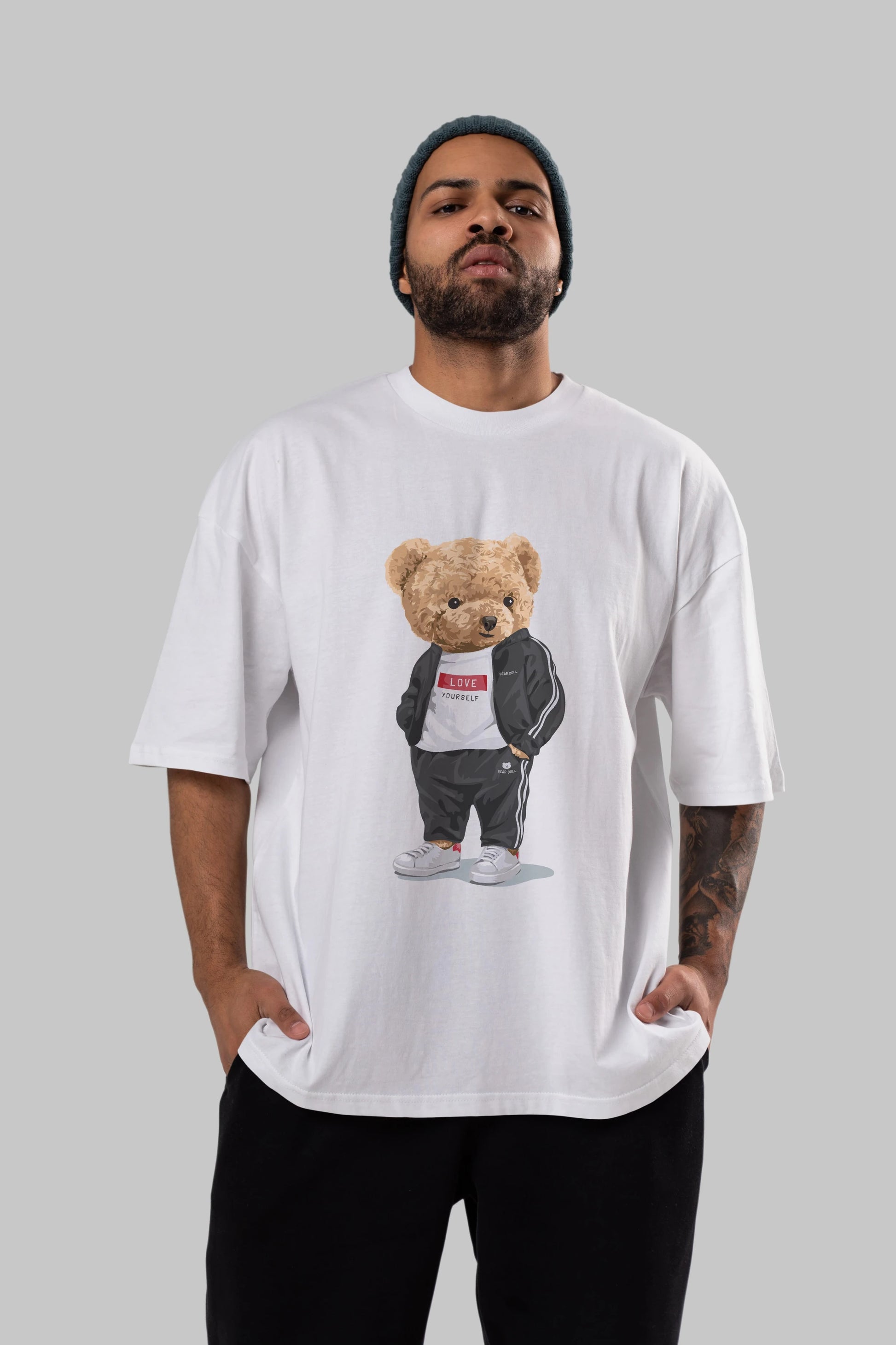 Teddy Bear Love Yourself Ön Baskılı Oversize t-shirt Erkek Kadın Unisex %100 Pamuk