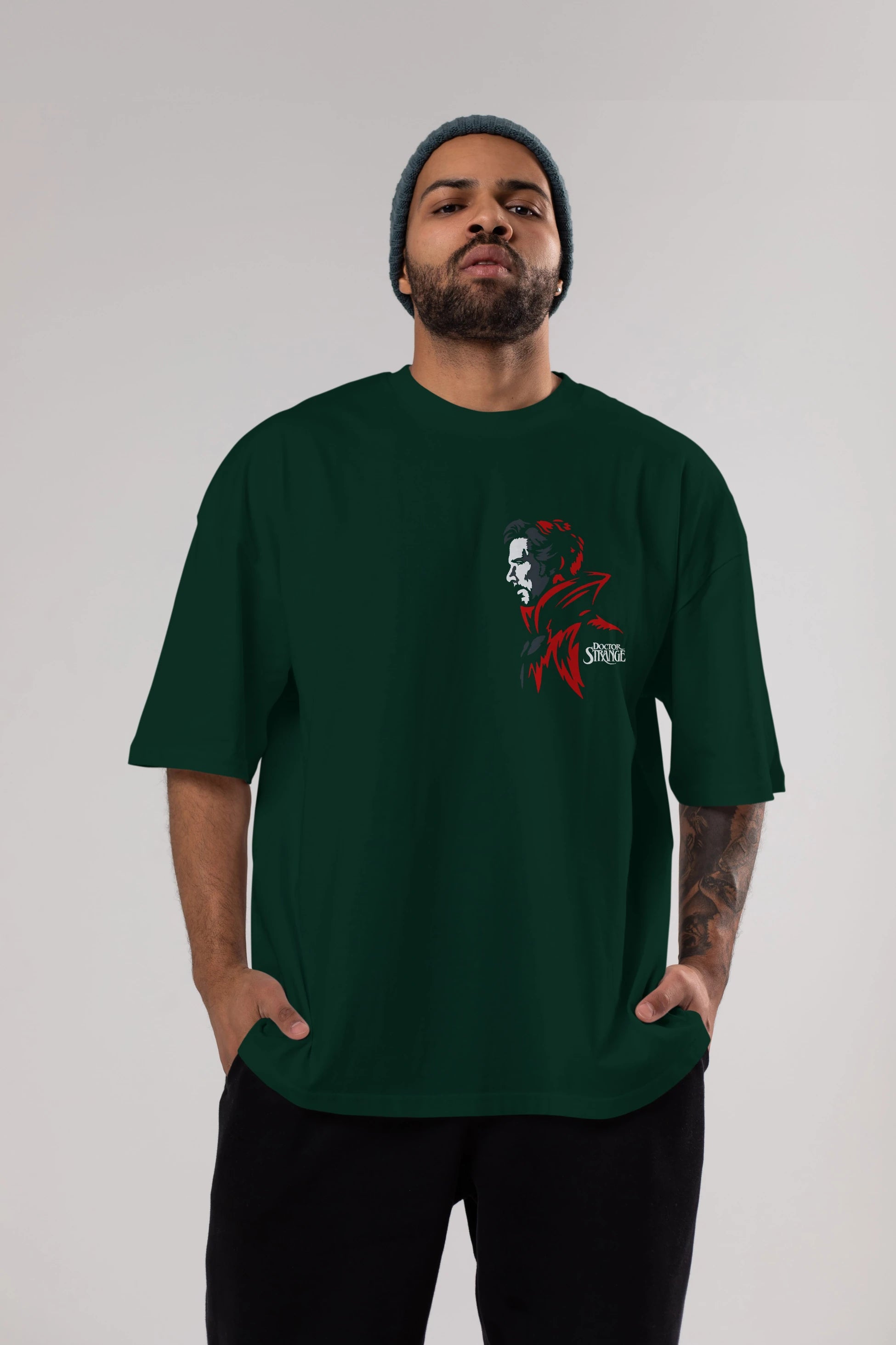 Doctor Strange (2) Ön Sol Baskılı Oversize t-shirt Erkek Kadın Unisex %100 Pamuk Bisiklet Yaka tişort