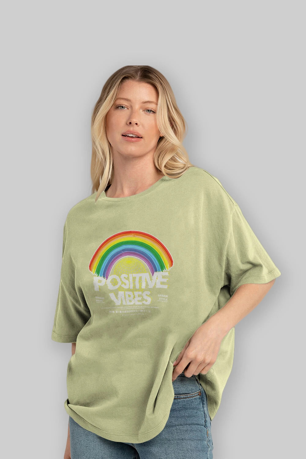 Positive Vibes Ön Baskılı Oversize t-shirt Erkek Kadın Unisex