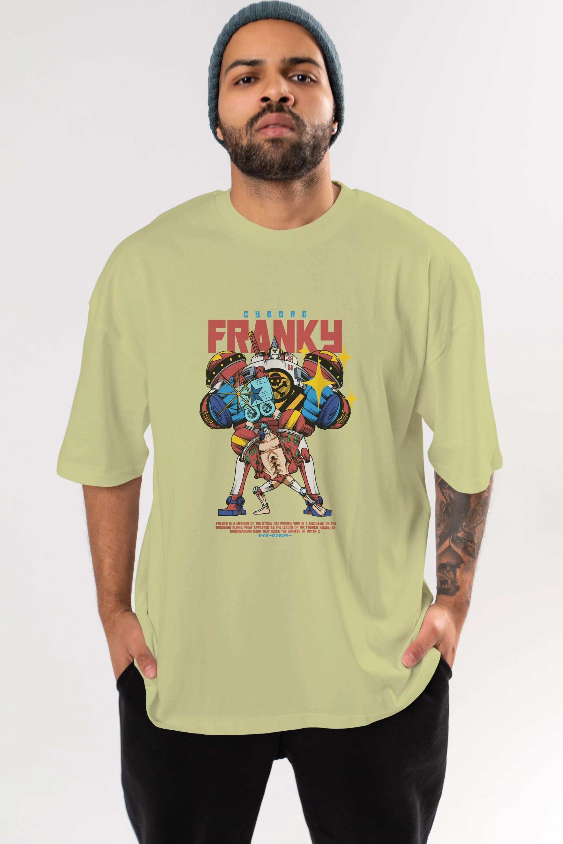 Cyborg Franky Anime Ön Baskılı Oversize t-shirt %100 pamuk Erkek Kadın Unisex