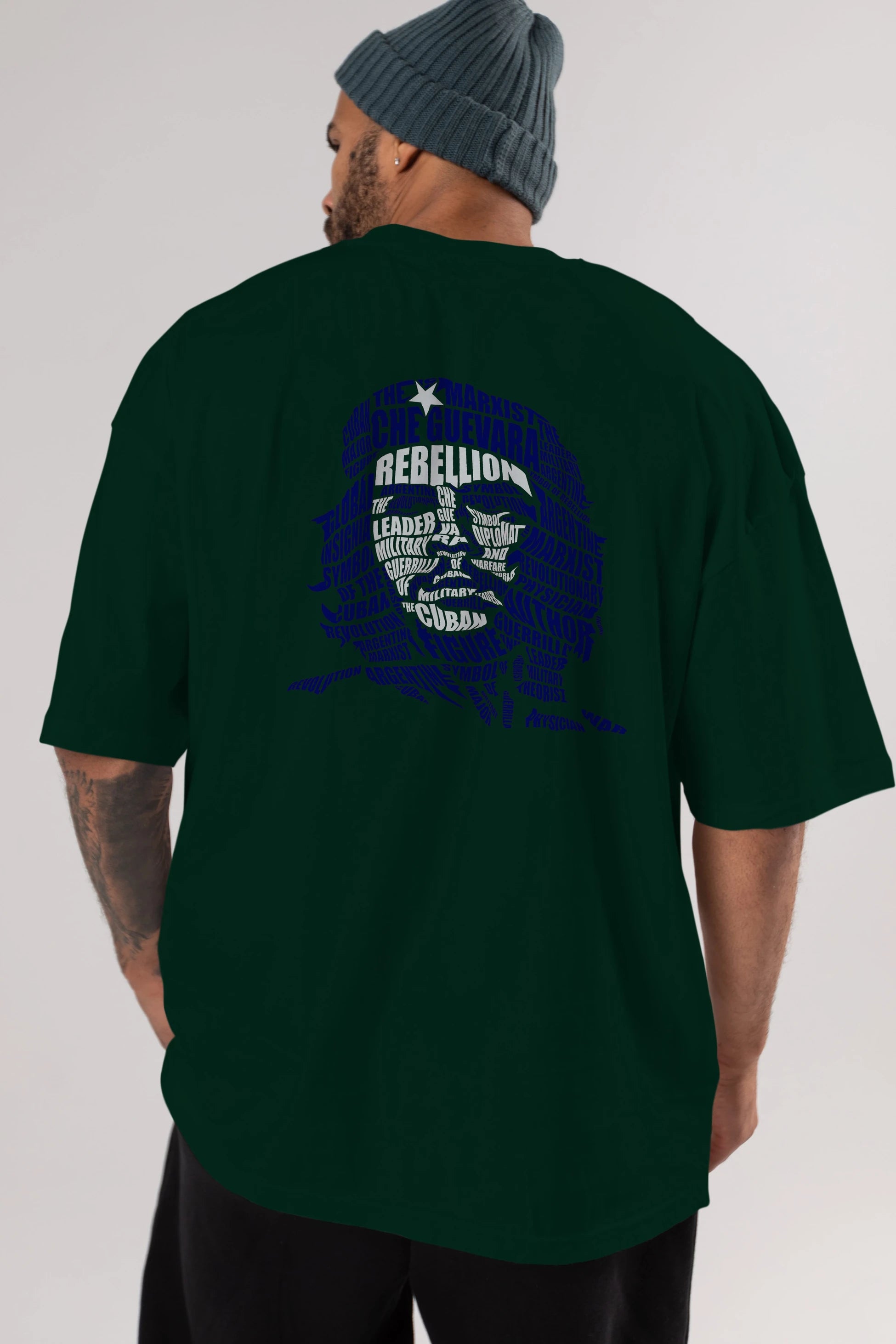 Che Guevara Calligram Arka Baskılı Oversize t-shirt %100 pamuk Erkek Kadın Unisex