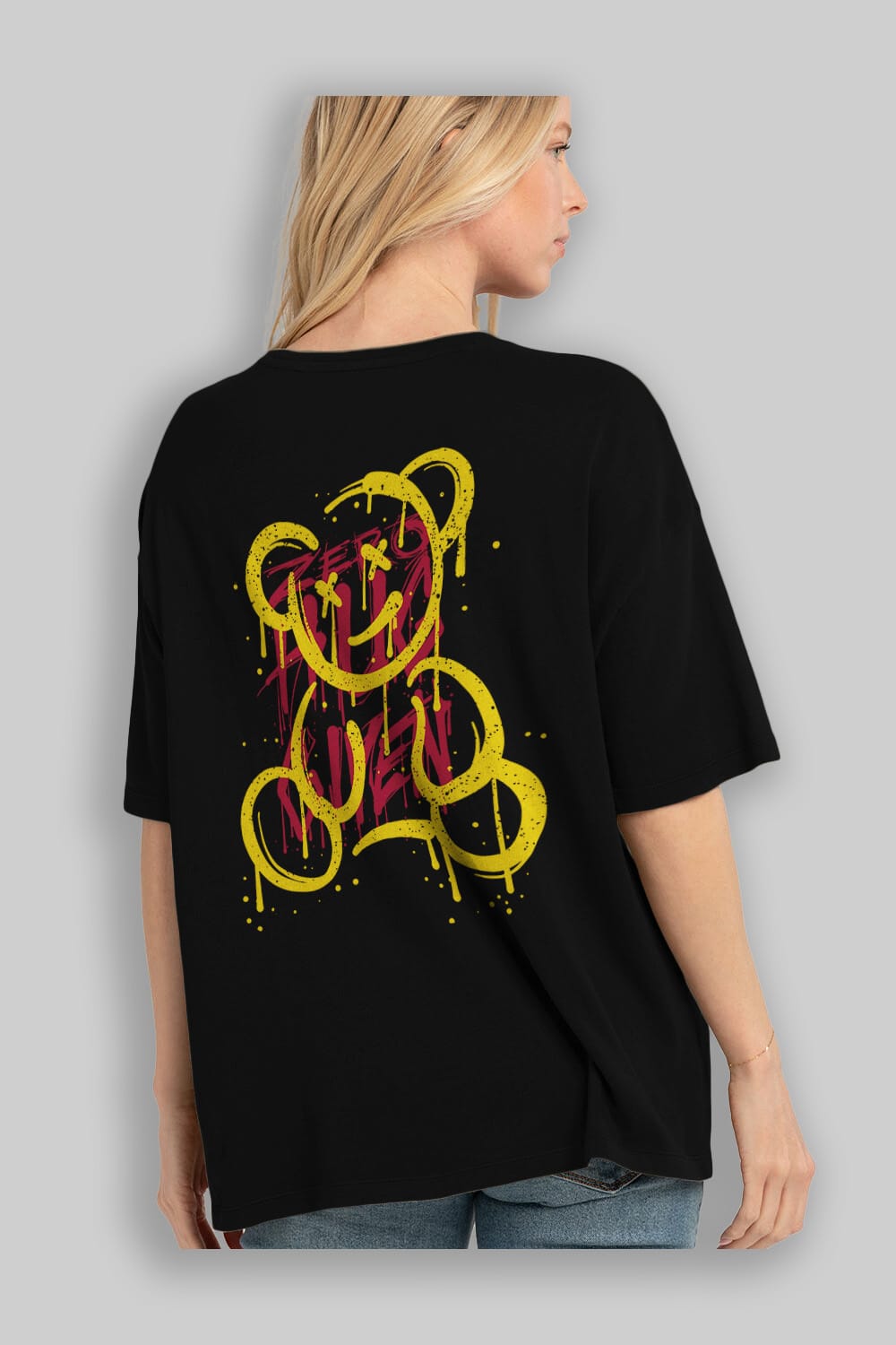 Zero Hug Bear Arka Baskılı Oversize t-shirt Erkek Kadın Unisex