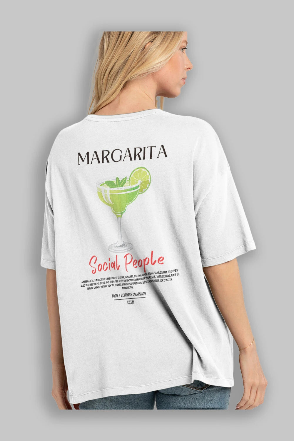 Margarita Kokteyl Serisi Baskılı Oversize t-shirt Erkek Kadın Unisex %100 Pamuk Bisiklet Yaka tişort
