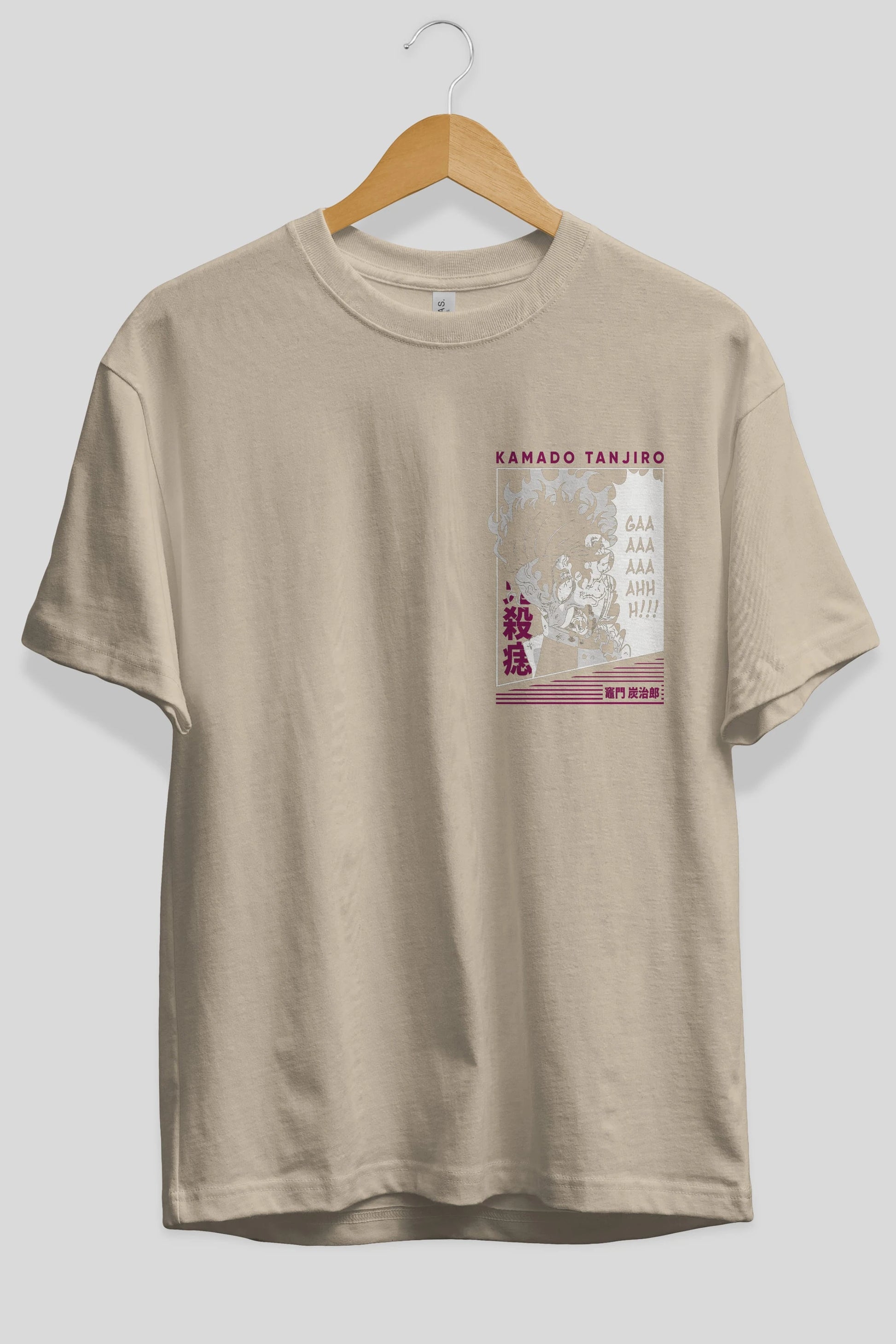 TANJIRO KAMADO 3 Ön Sol Baskılı Oversize t-shirt Erkek Kadın Unisex %100 Pamuk Bisiklet Yaka tişort