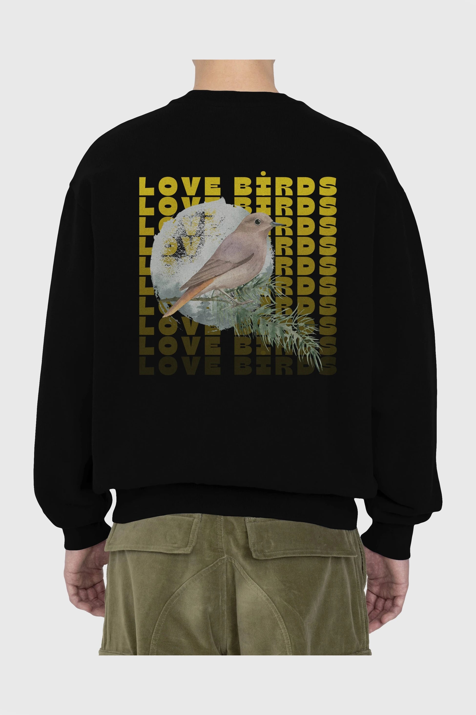Love Birds Yazılı Arka Baskılı Oversize Sweatshirt Erkek Kadın Unisex