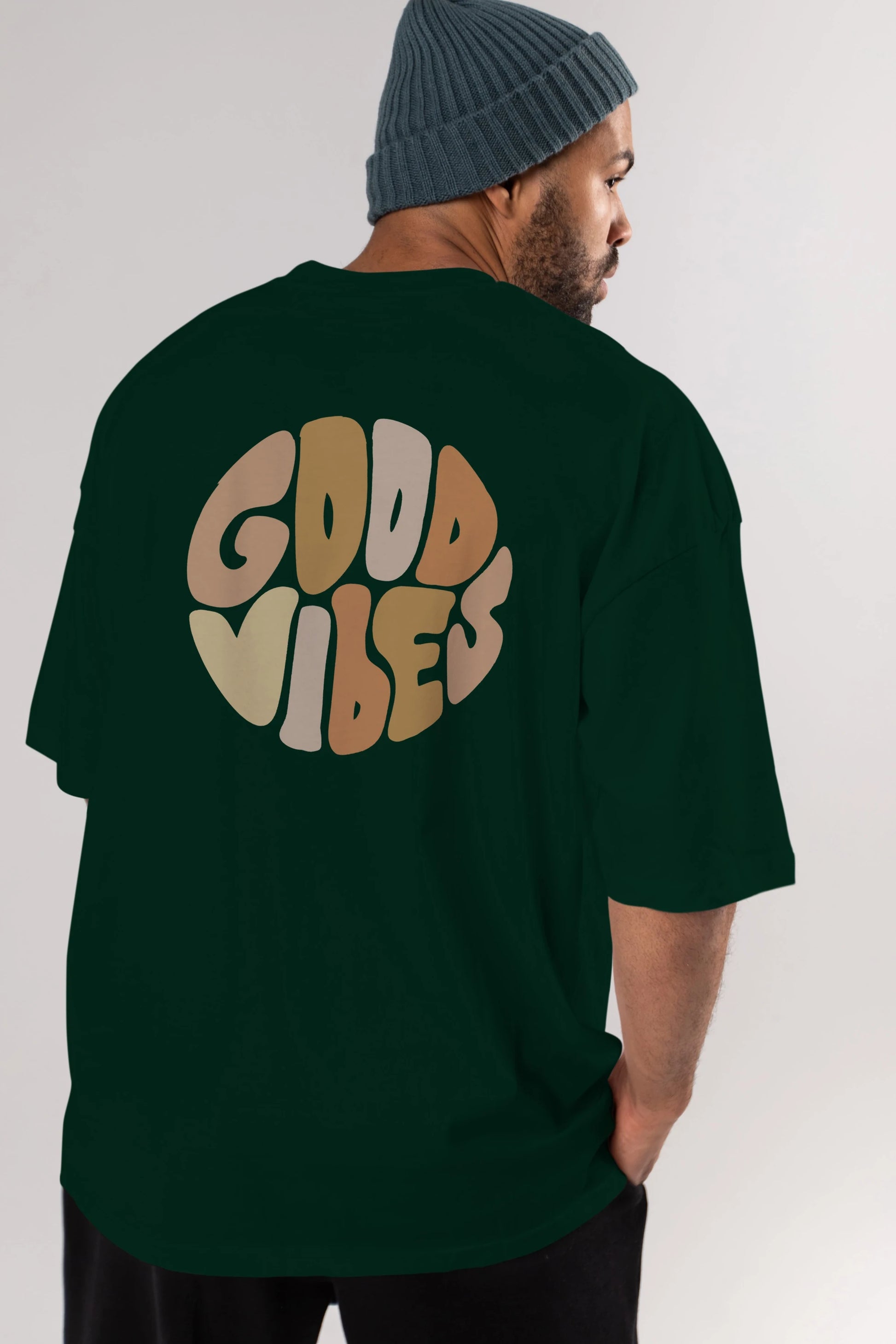 Good Vibes Yazılı 3 Arka Baskılı Oversize t-shirt Erkek Kadın Unisex