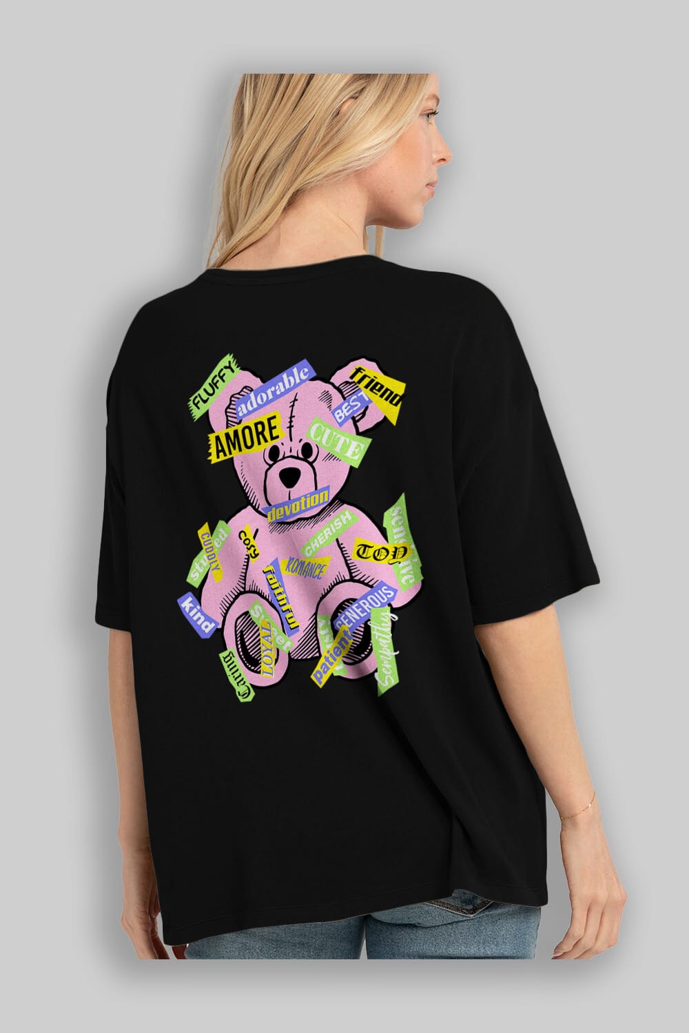 Teddy Bear Cute Arka Baskılı Oversize t-shirt Erkek Kadın Unisex