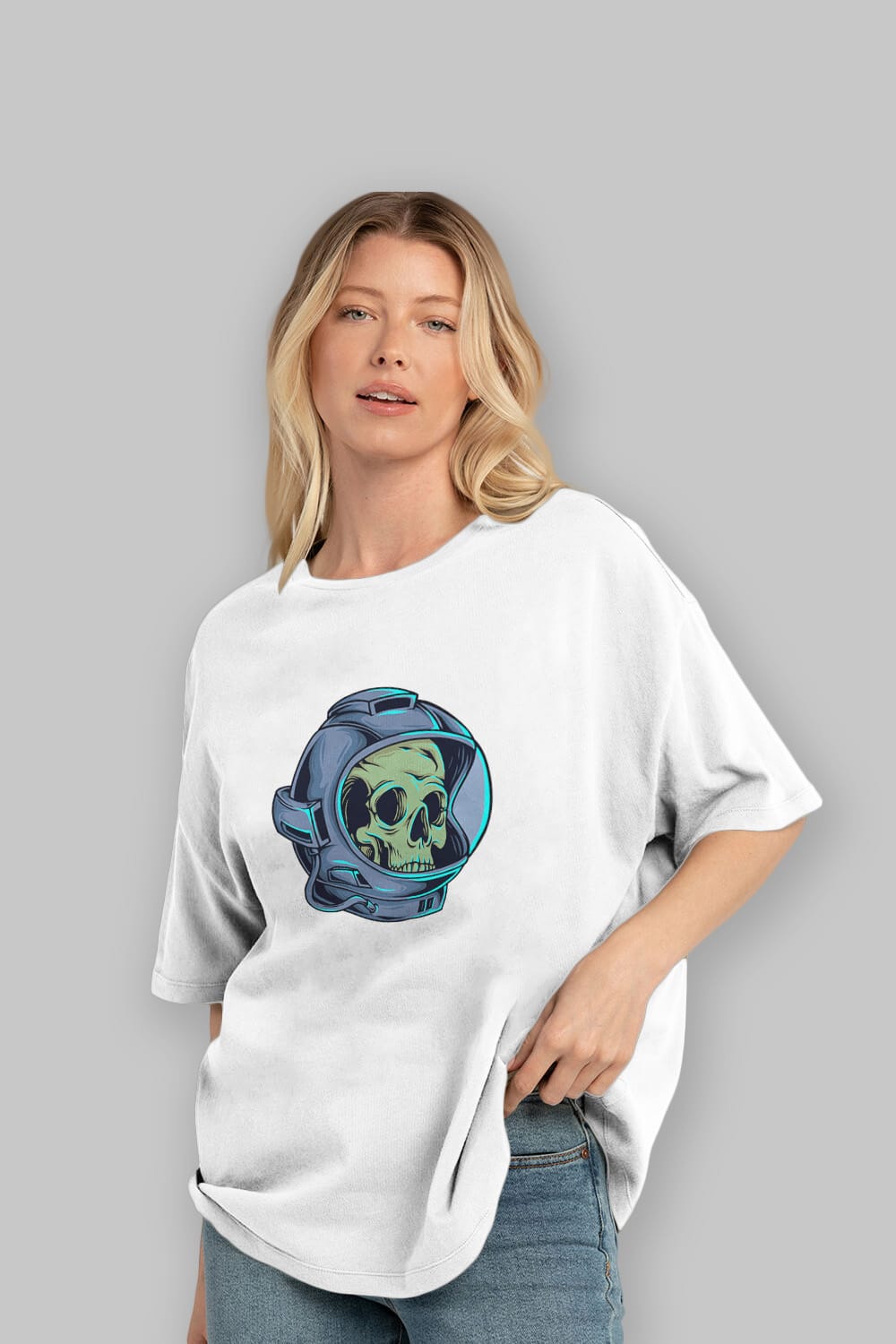 Astroskull Sticker Ön Baskılı Oversize t-shirt Erkek Kadın Unisex